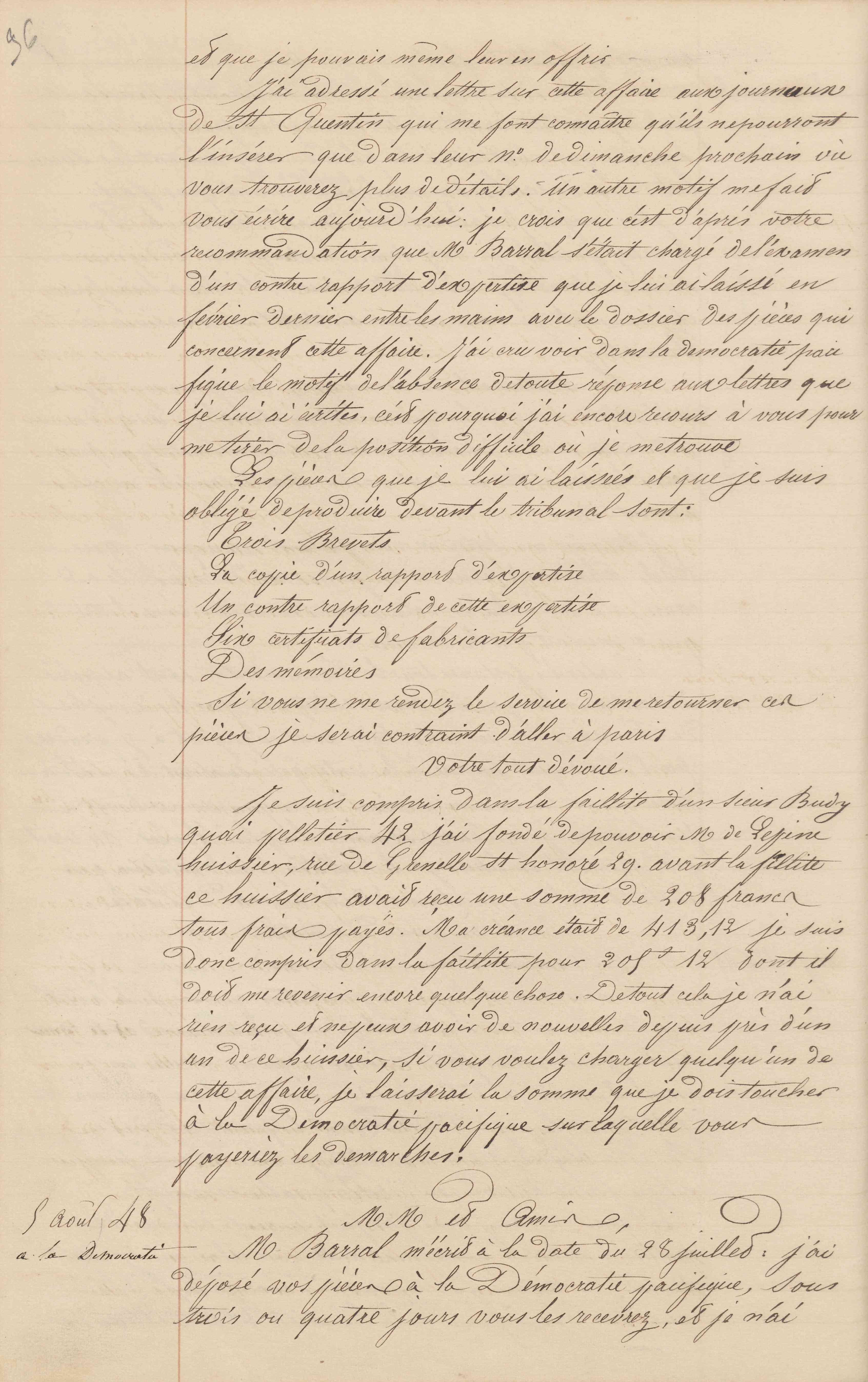 Jean-Baptiste André Godin aux gérants de La Démocratie pacifique, 5 août 1848