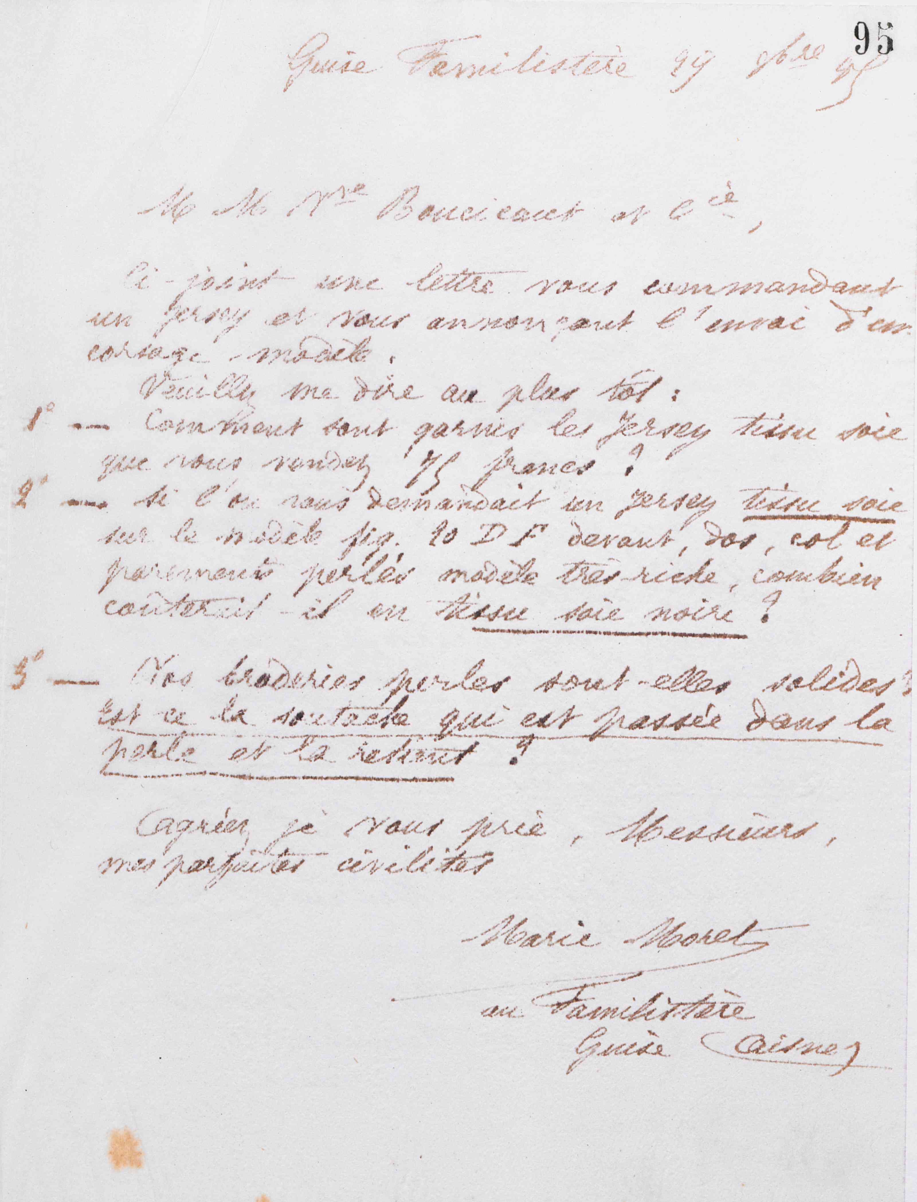 Marie Moret au Bon marché, 29 octobre 1885