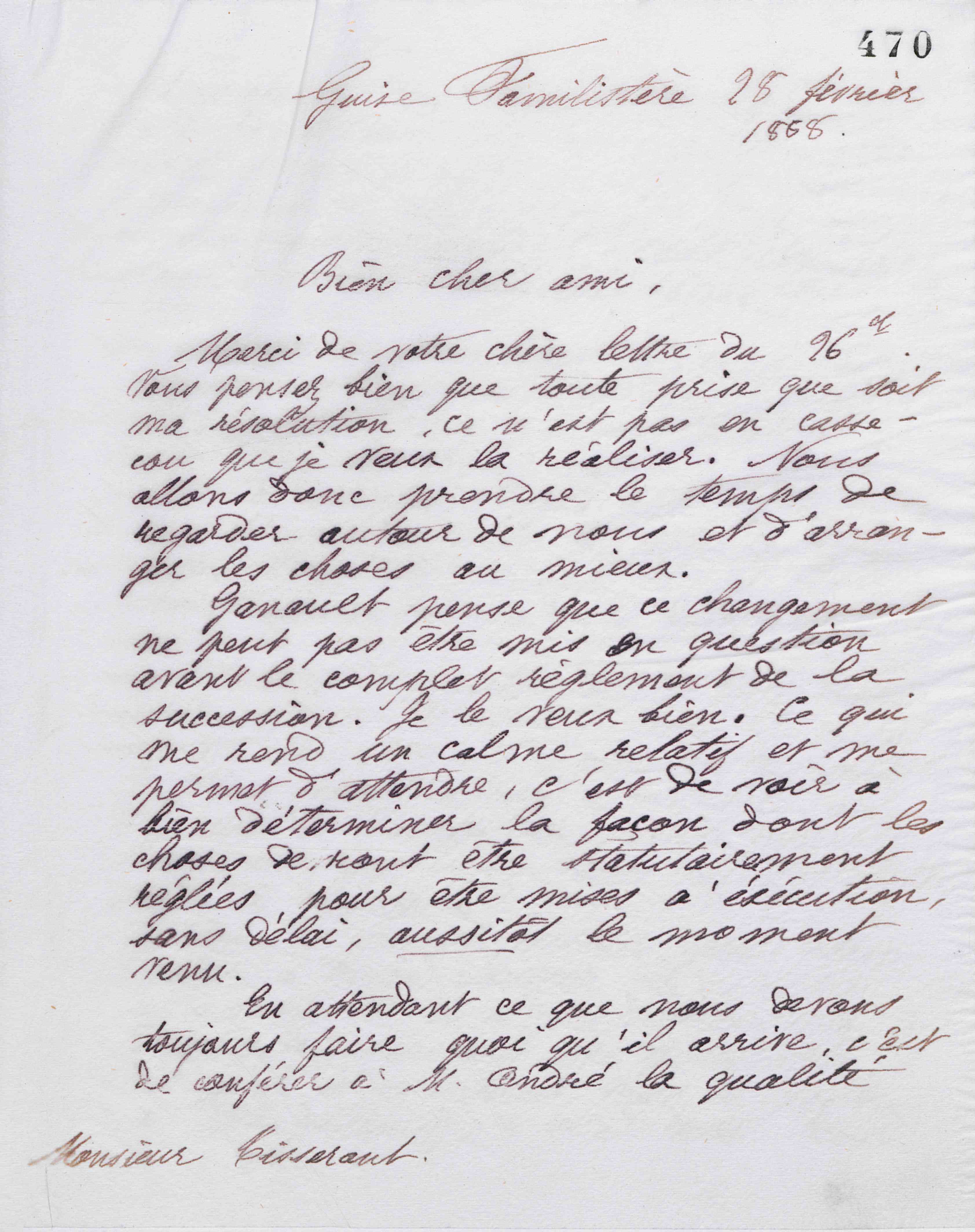 Marie Moret à Alexandre Tisserant, 28 février 1888