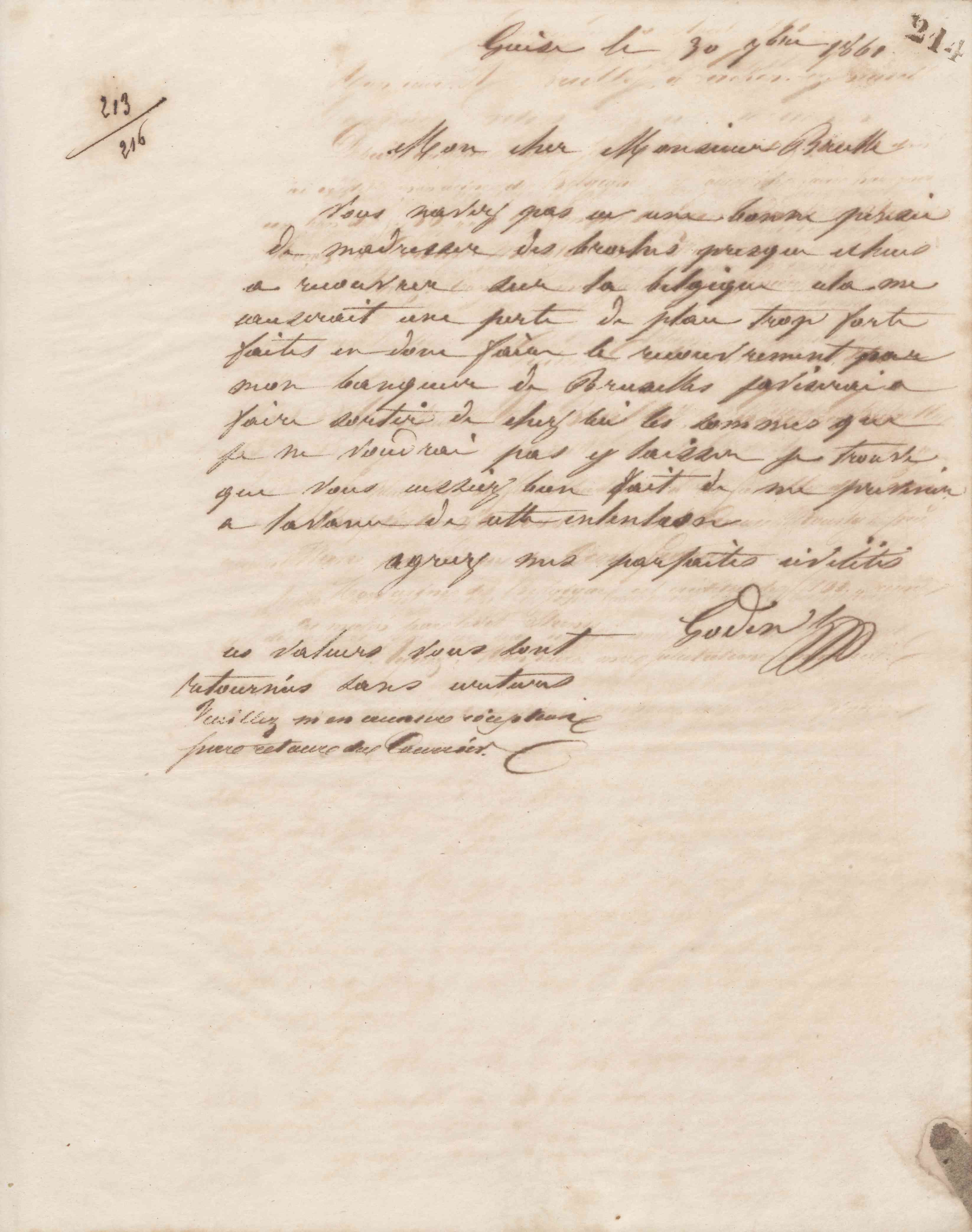 Jean-Baptiste André Godin à Alexandre Brullé, 30 septembre 1861