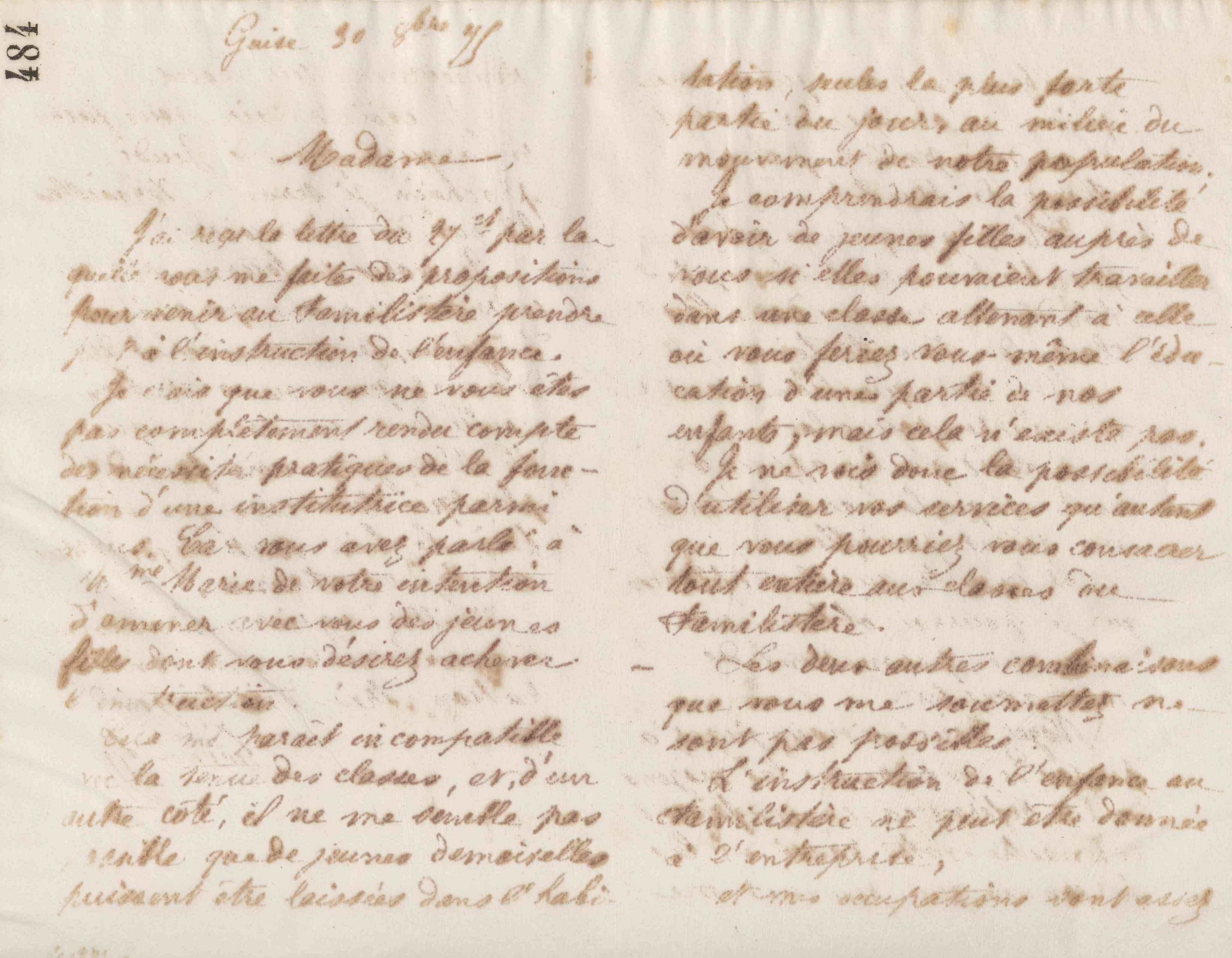 Jean-Baptiste André Godin à Élise Juliette Victorine Pourpe, 30 octobre 1875