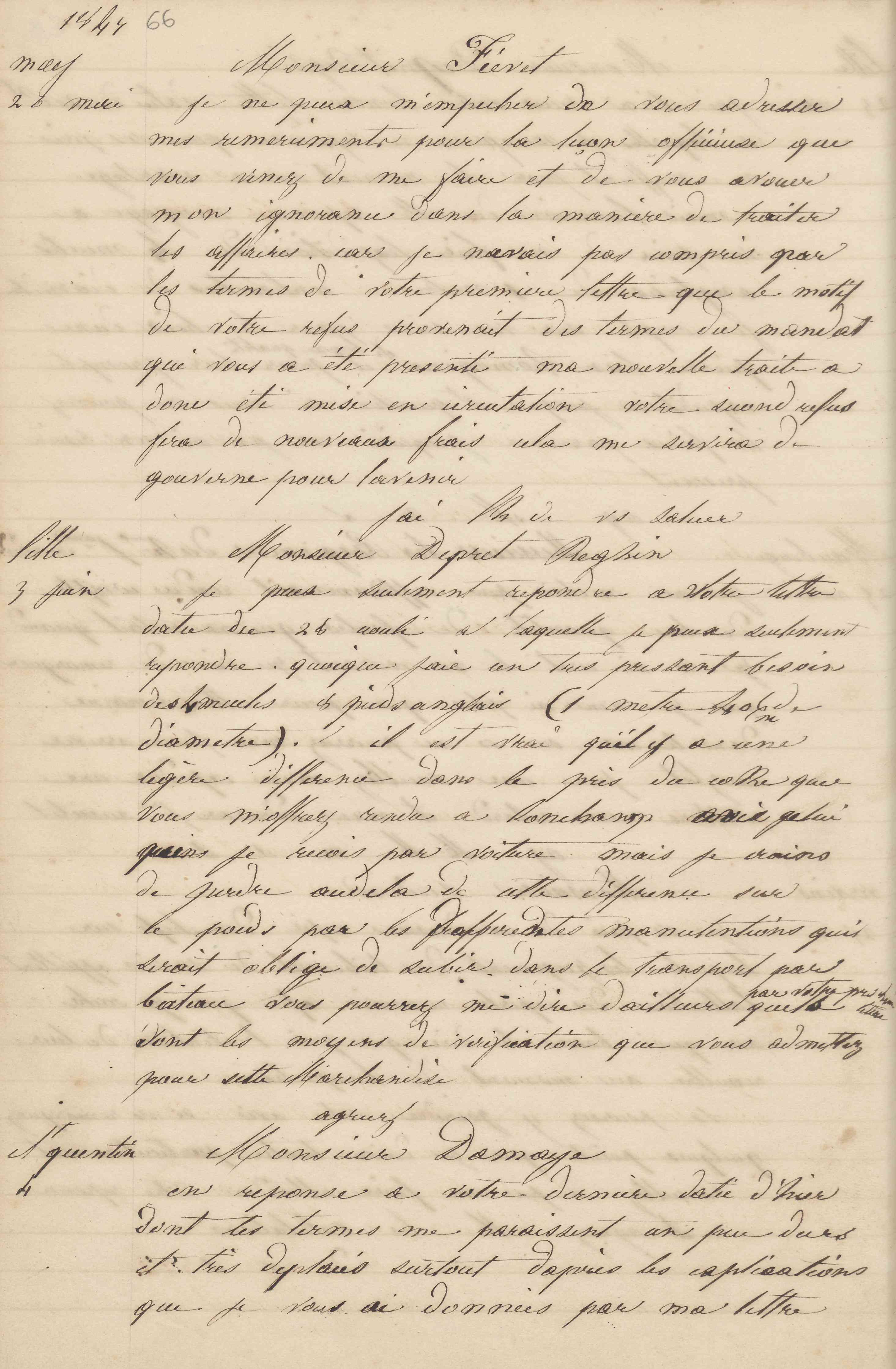 Jean-Baptiste André Godin à monsieur Depret-Béghin, 3 juin 1847 Jean-Baptiste André Godin à monsieur Depret-Béghin, 3 juin 1847
