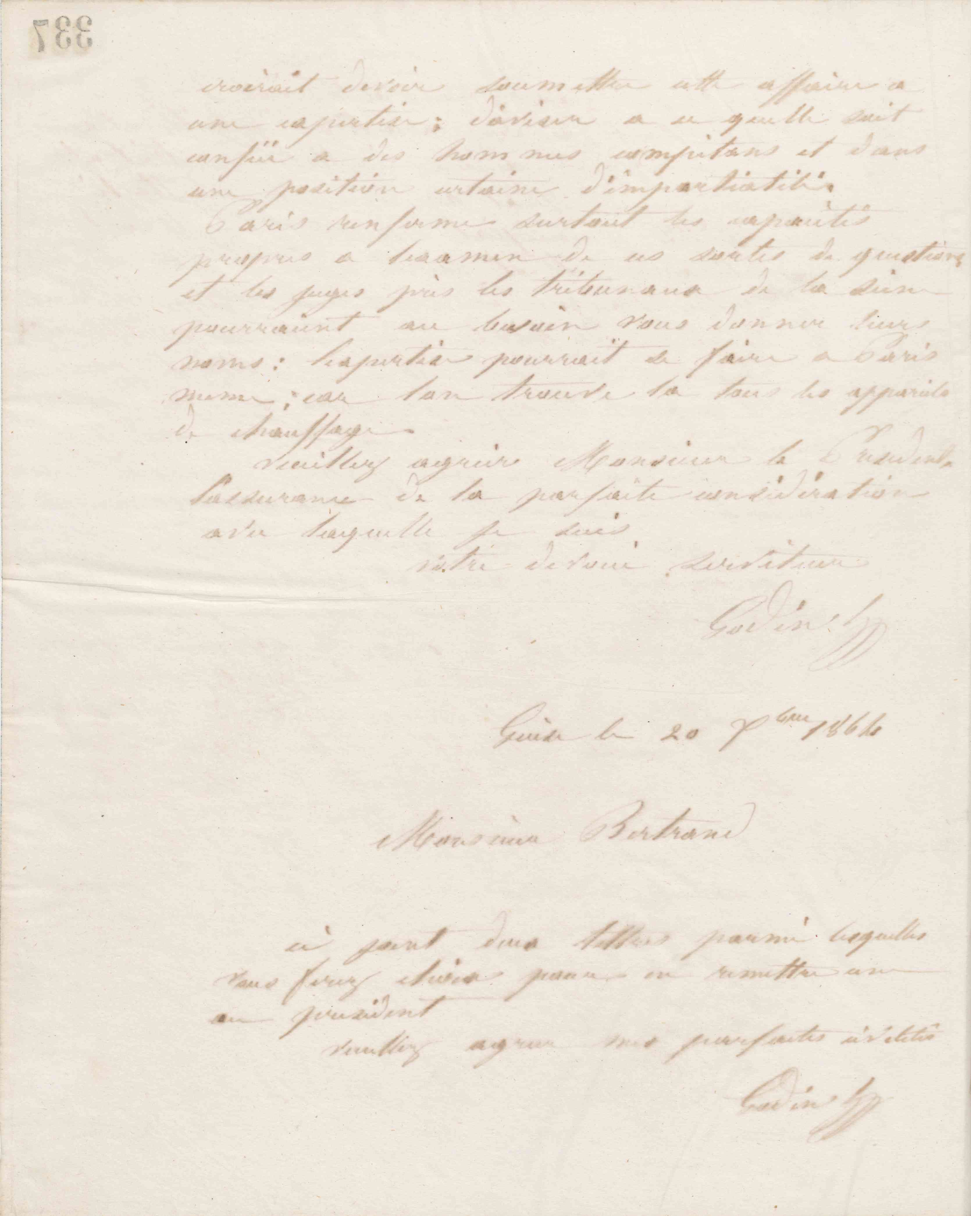 Jean-Baptiste André Godin au Président du tribunal civil de Charleville, 21 décembre 1864