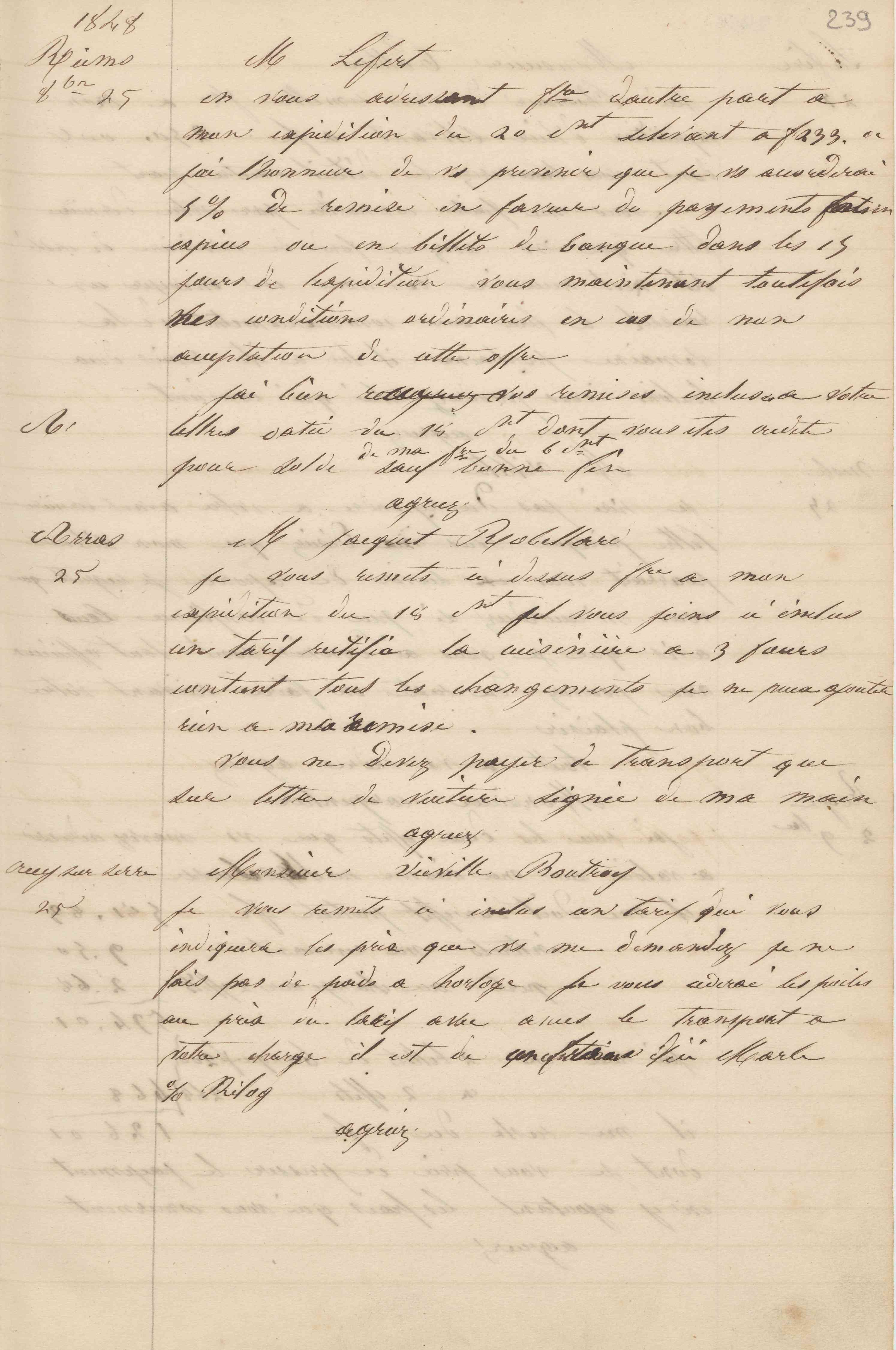 Jean-Baptiste André Godin à monsieur Jacquet-Robillard, 25 octobre 1848