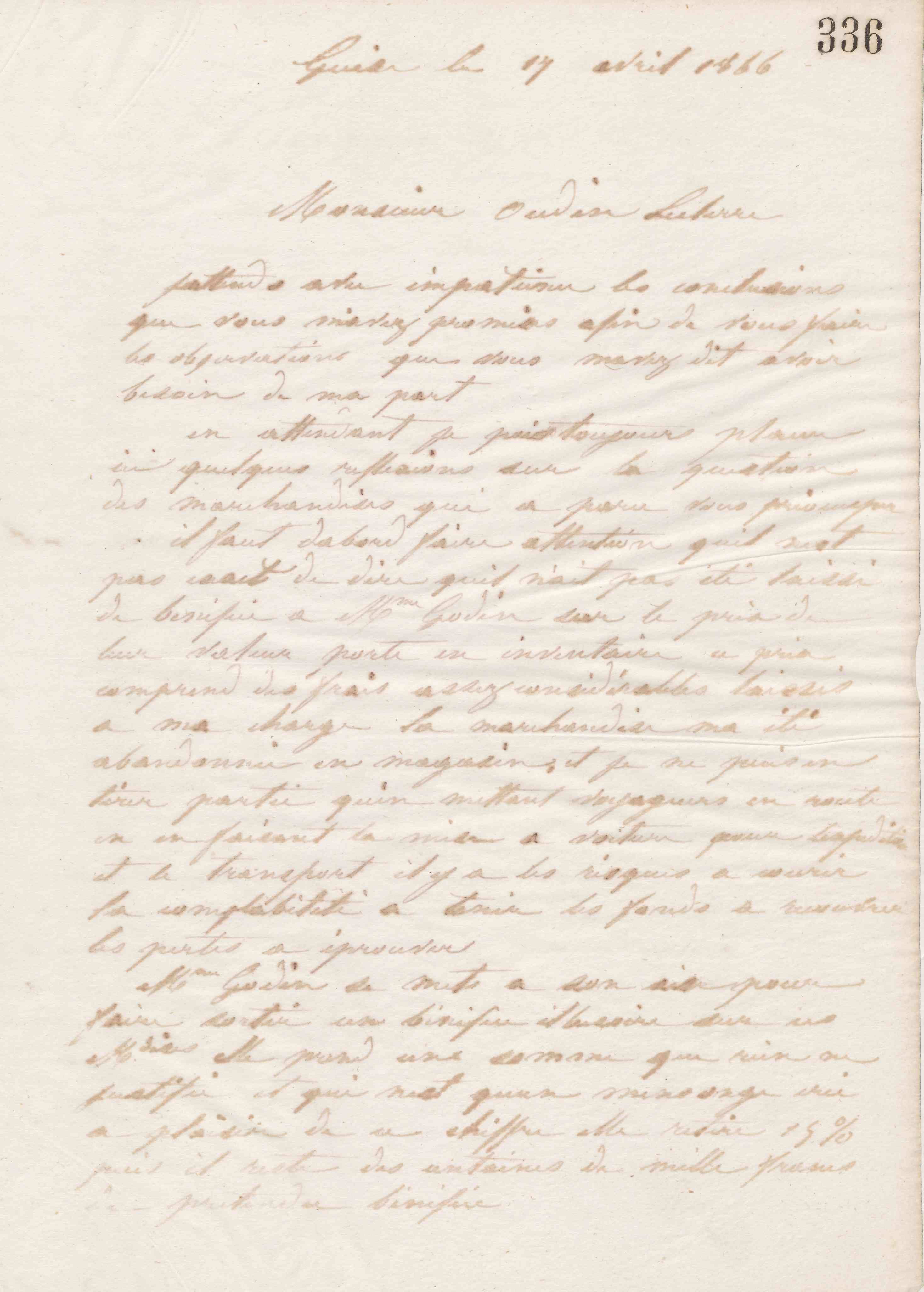Jean-Baptiste André Godin à Louis Oudin-Leclère, 17 avril 1866