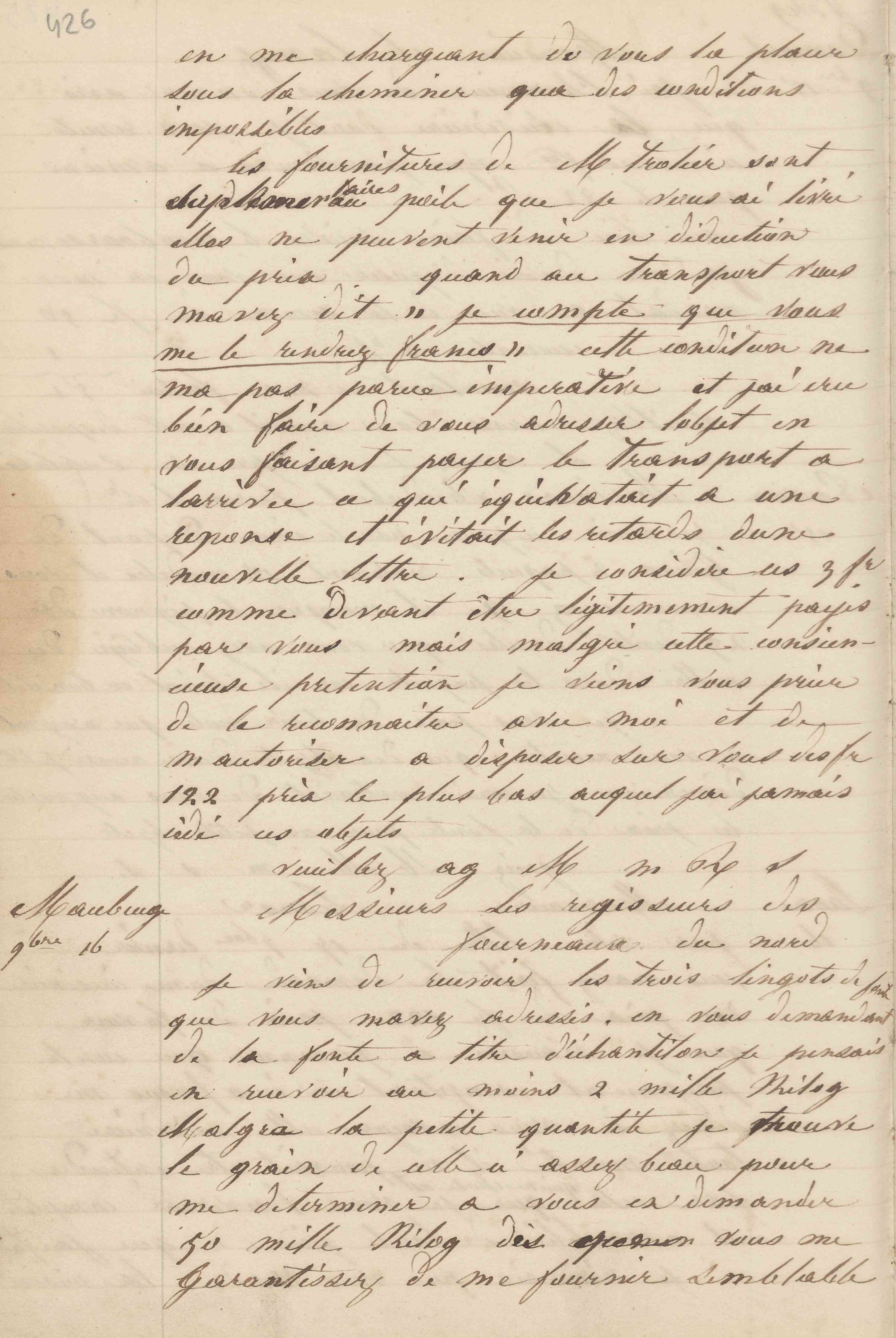 Jean-Baptiste André Godin à la Société des hauts-fourneaux du Nord, 16 novembre [1849]