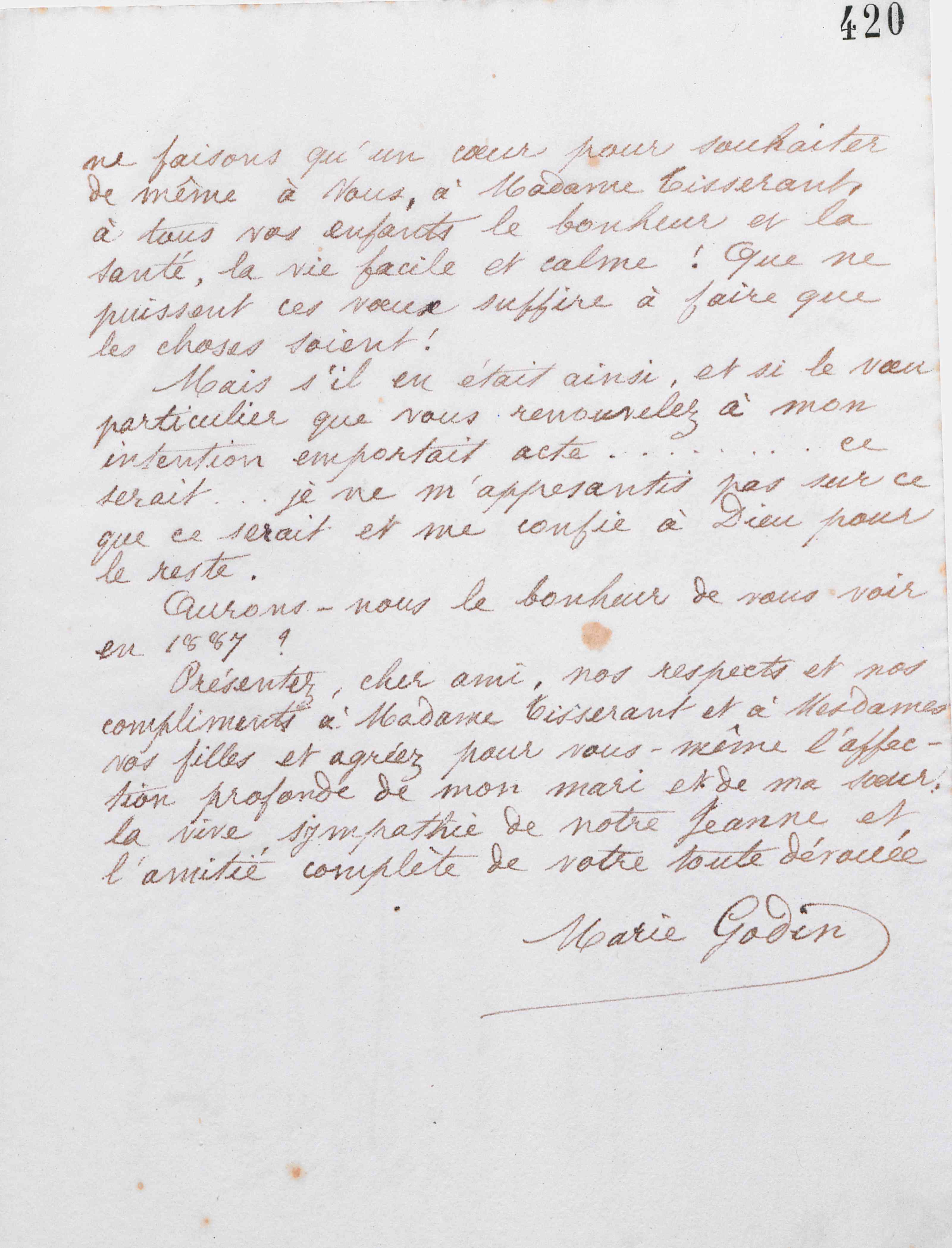 Marie Moret à Alexandre Tisserant, 27 décembre 1886