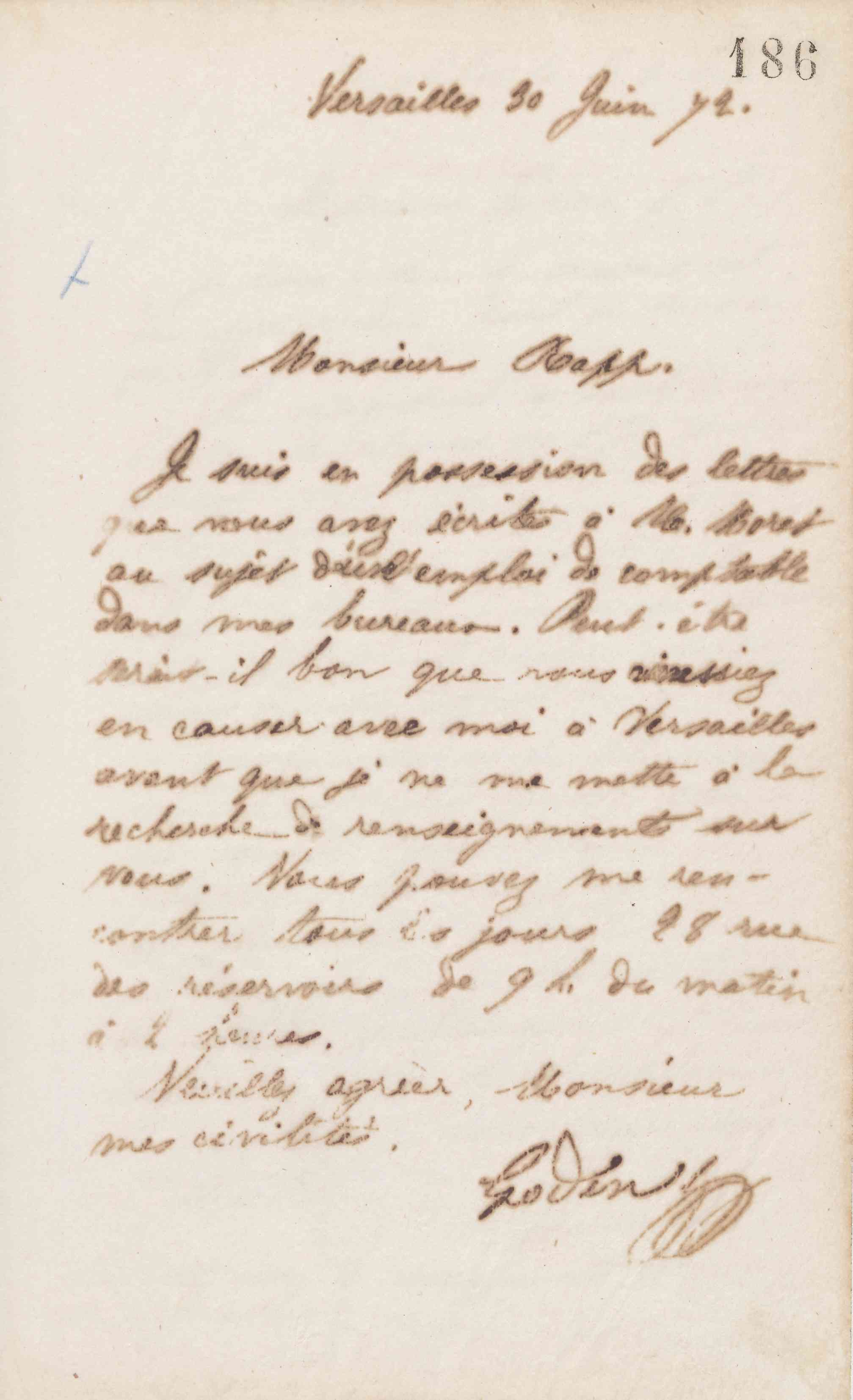 Jean-Baptiste André Godin à monsieur Rapp, 30 juin 1872