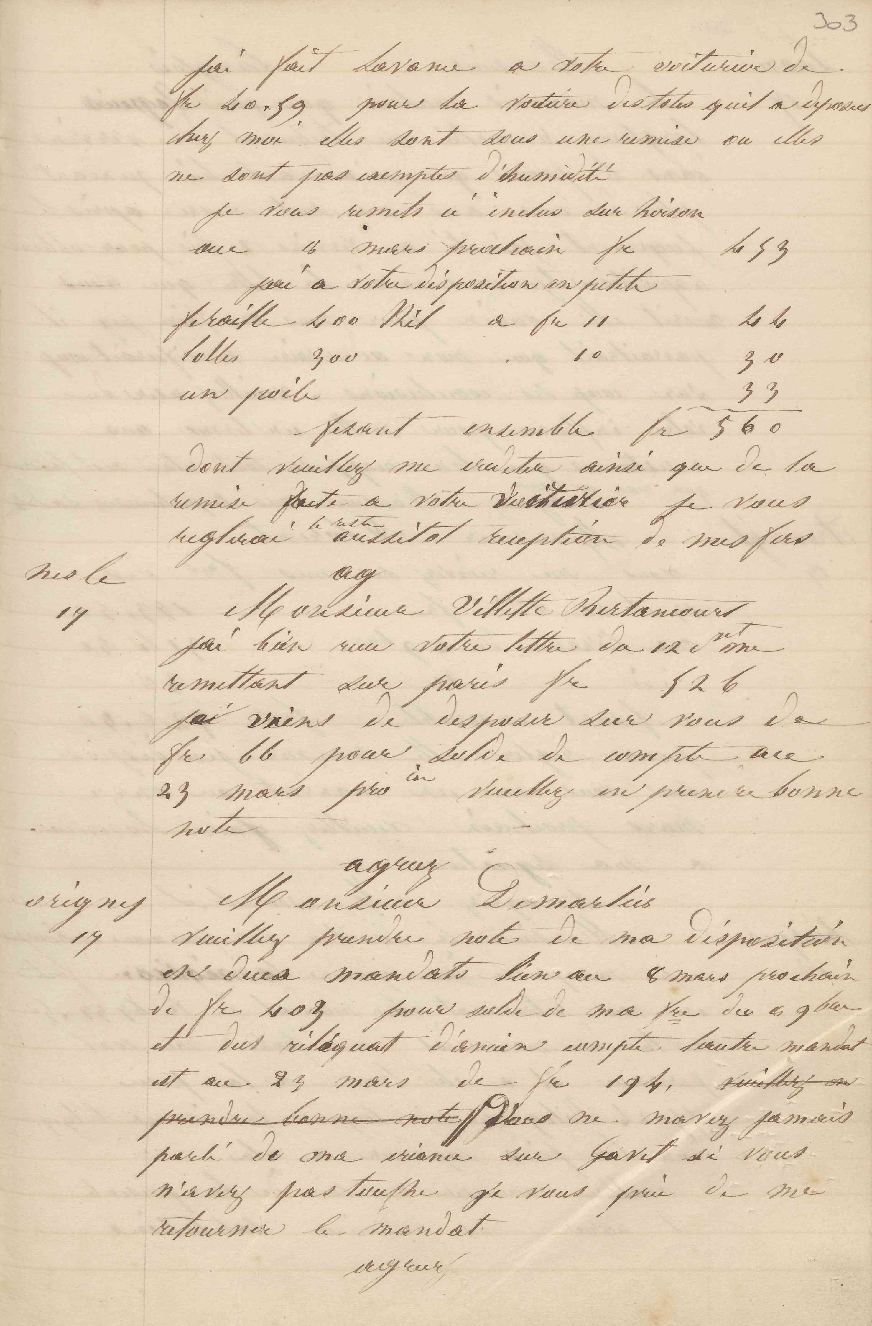 Jean-Baptiste André Godin à monsieur Demarlies, 17 février 1849