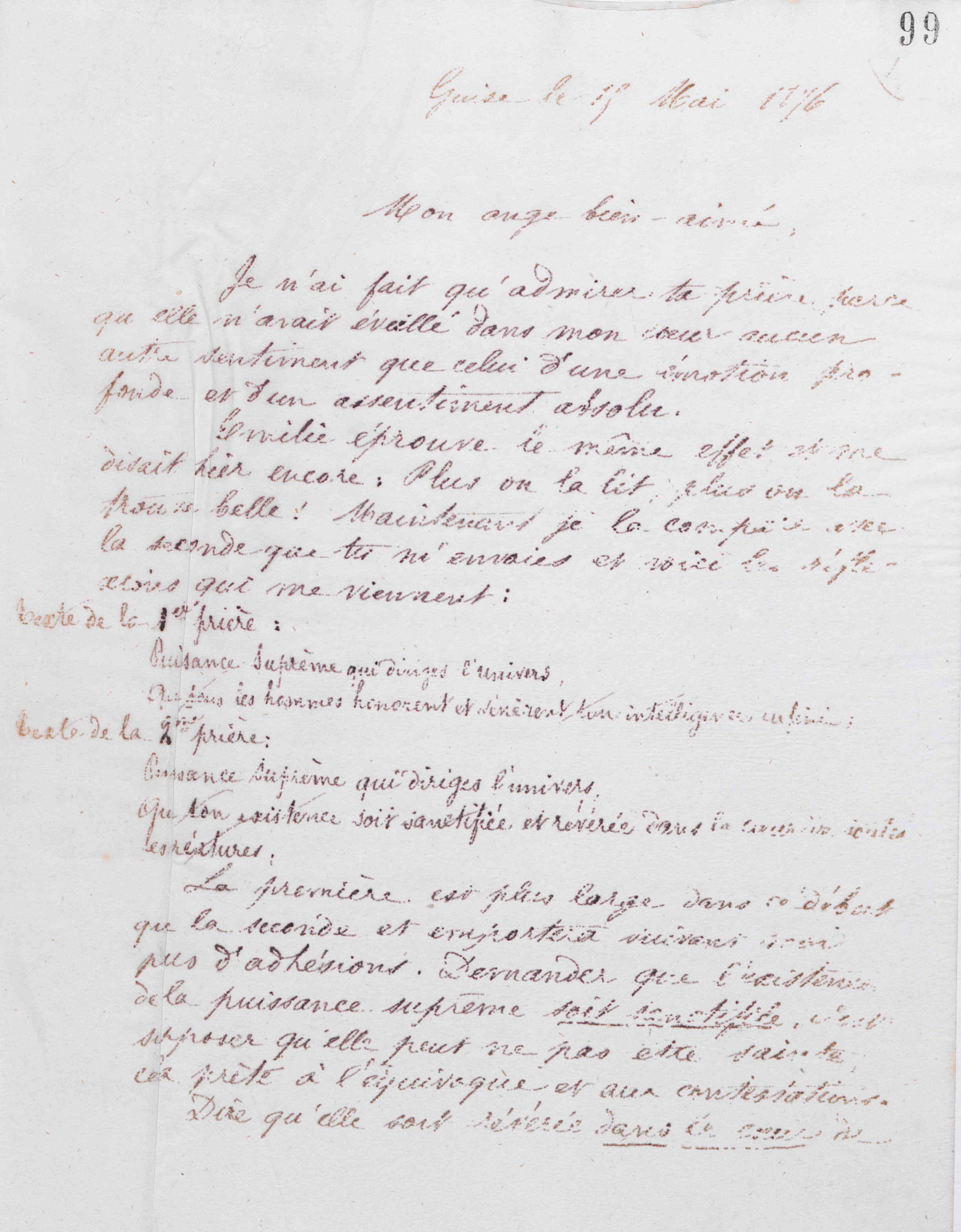 Marie Moret à Jean-Baptiste André Godin, 15 mai 1876