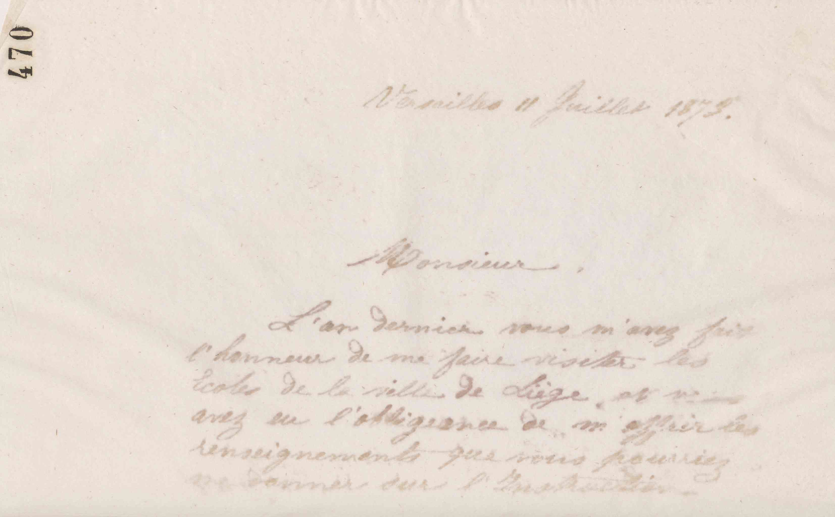 Jean-Baptiste André Godin à monsieur Gillon, 11 juillet 1873