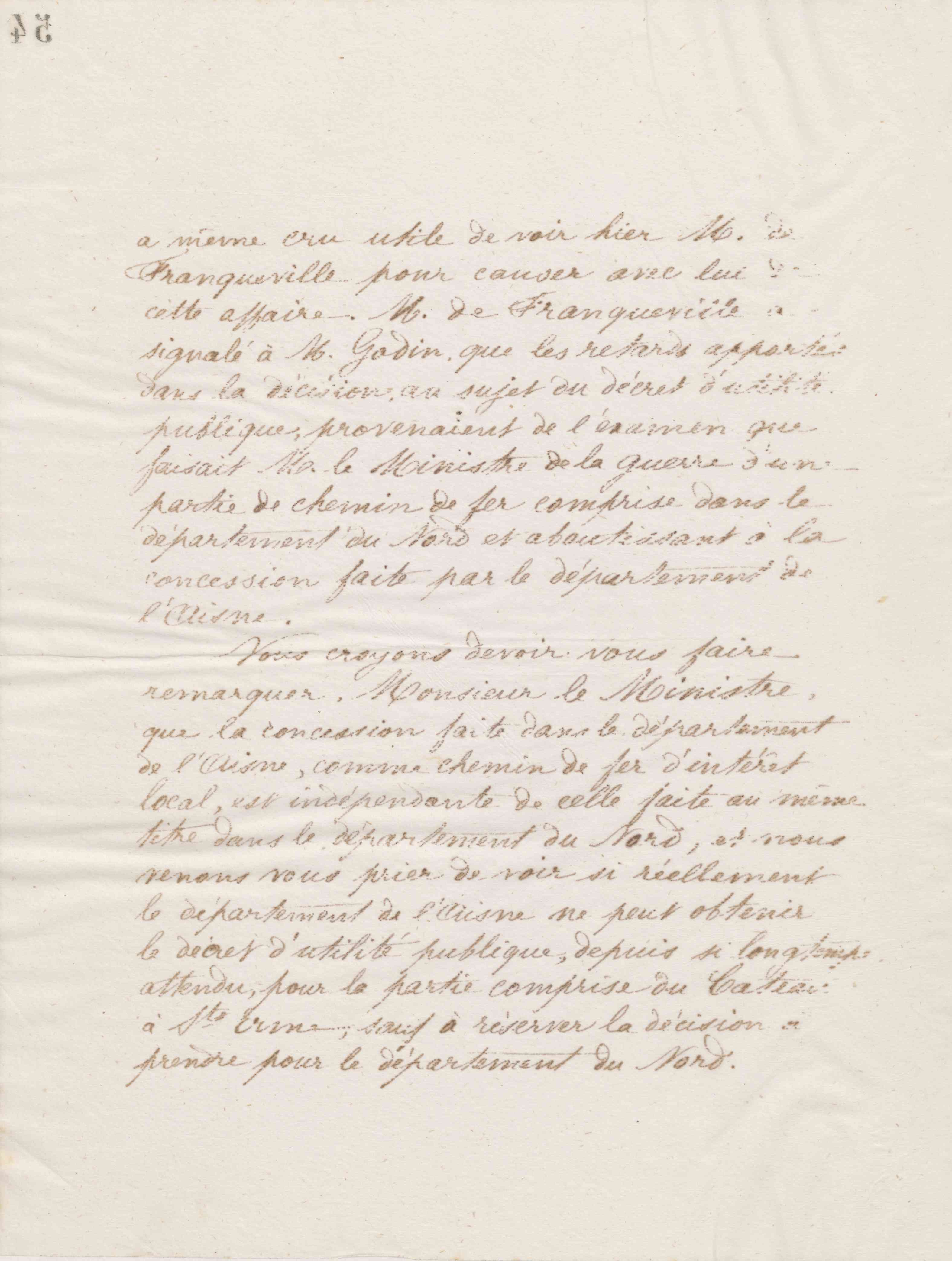 La commission des chemins de fer du conseil général de l'Aisne au ministre des Travaux publics, 20 décembre 1873