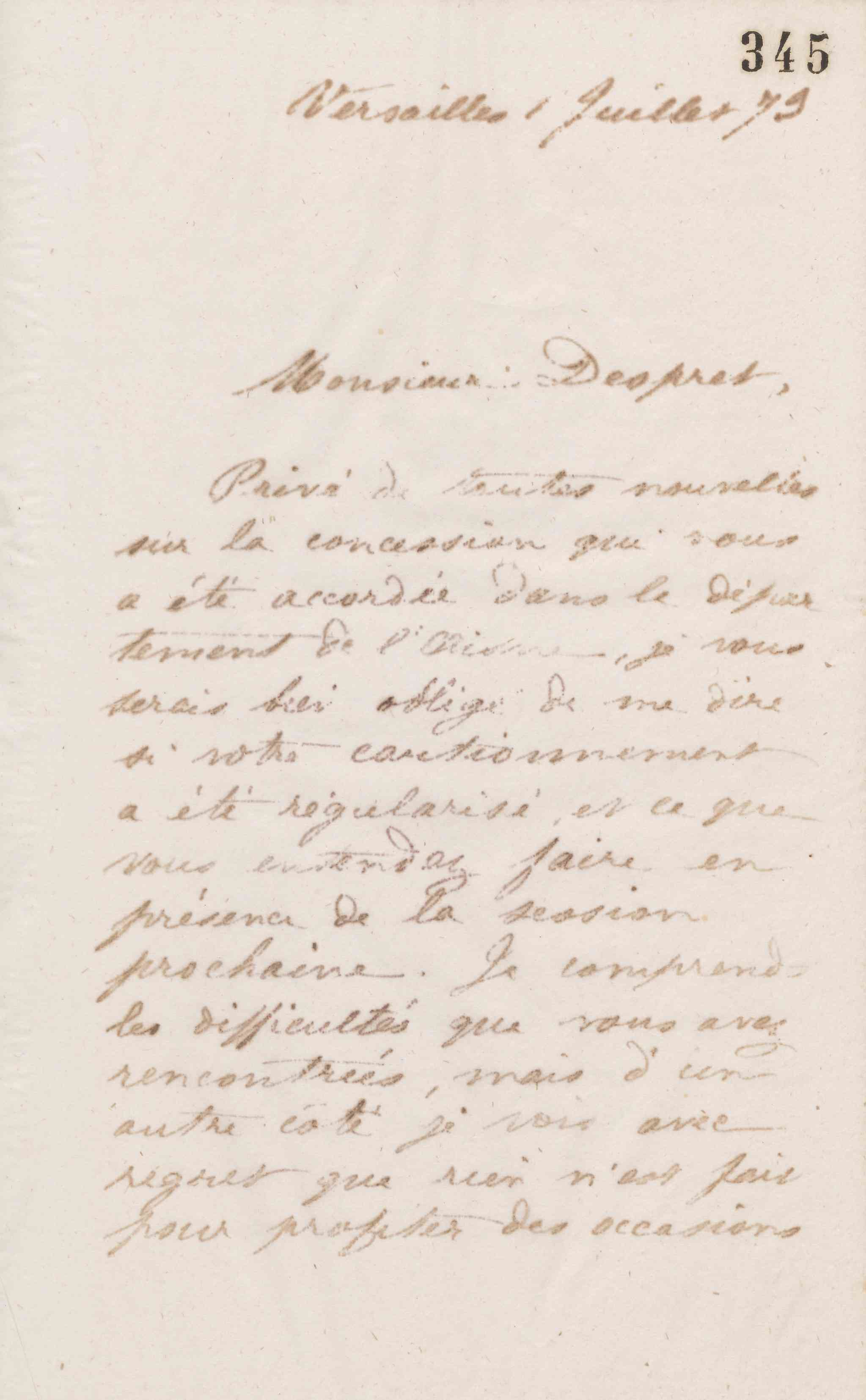 Jean-Baptiste André Godin à monsieur Despret, 1er juillet 1873