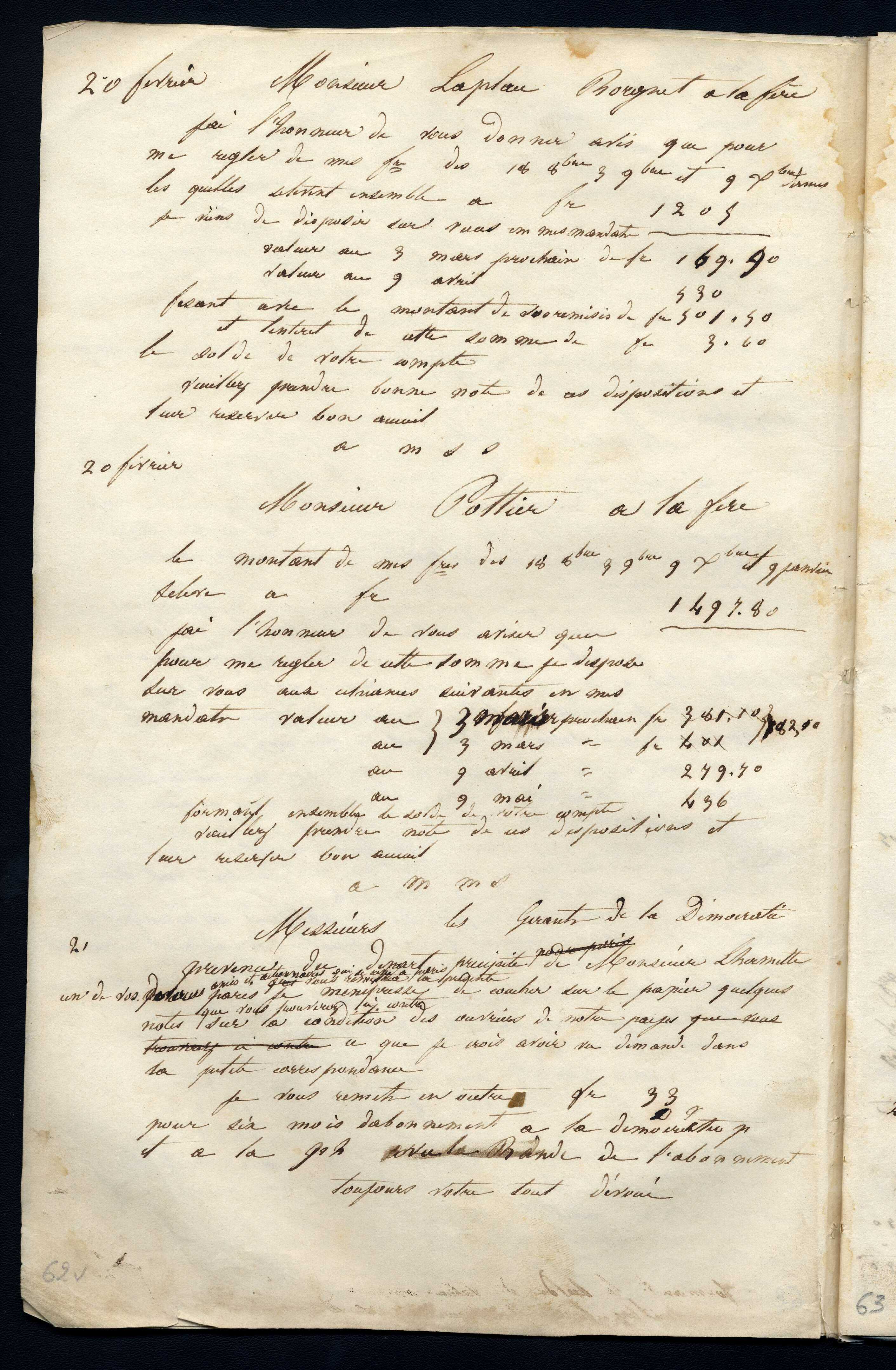 Jean-Baptiste André Godin à monsieur Pottier, 20 février [1846]