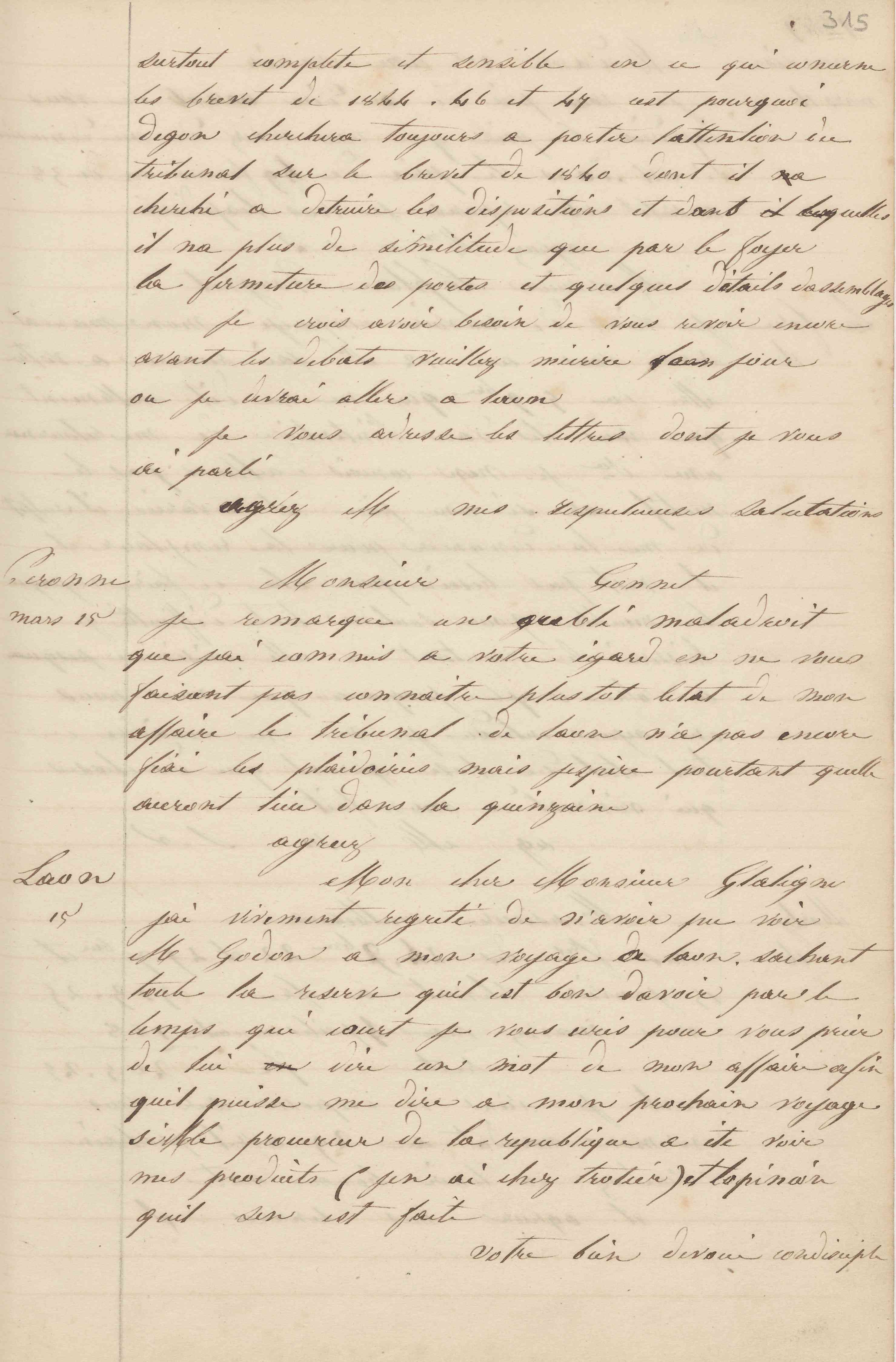 Jean-Baptiste André Godin à monsieur Gonnet, 15 mars 1849