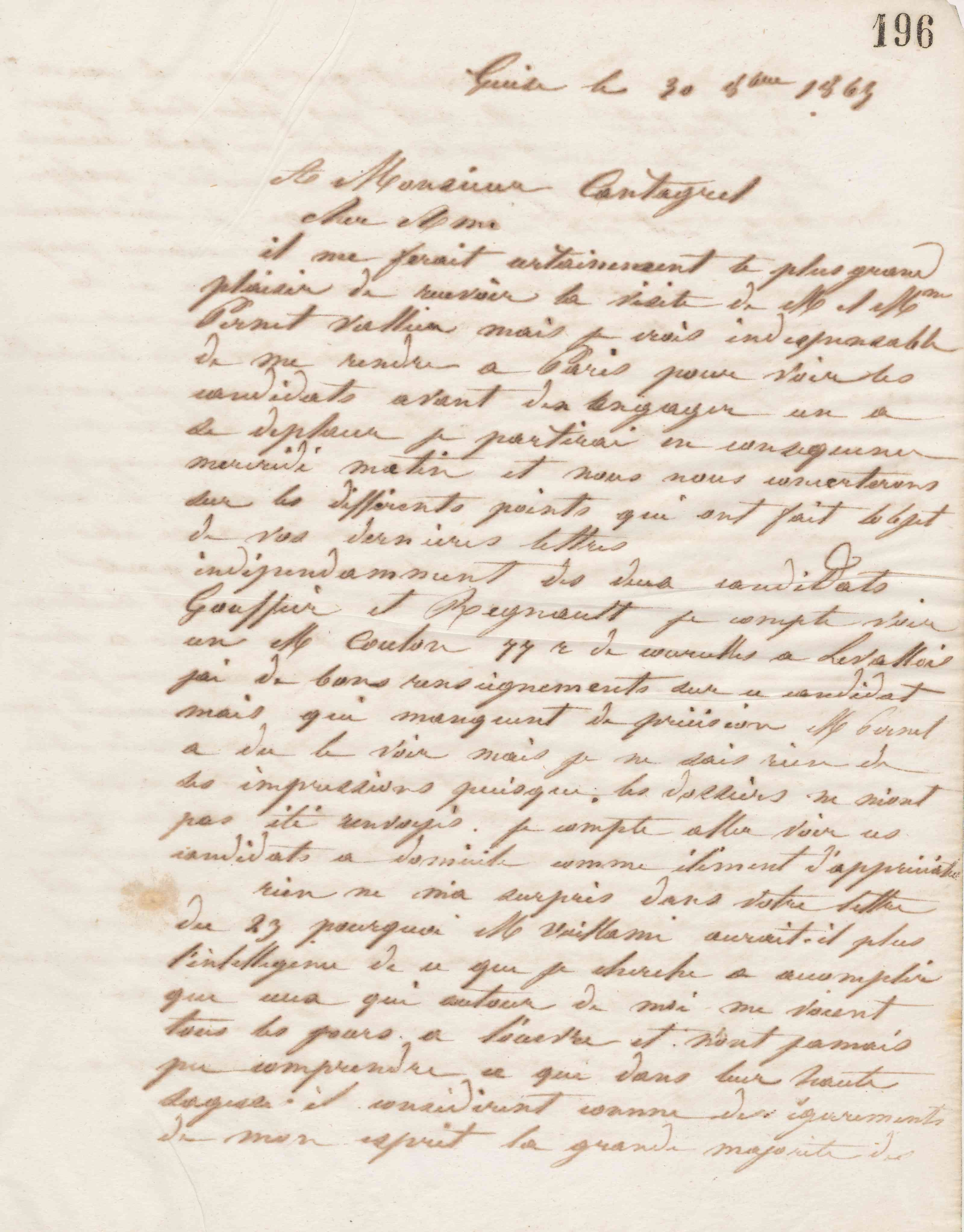 Jean-Baptiste André Godin à François Cantagrel, 30 octobre 1865