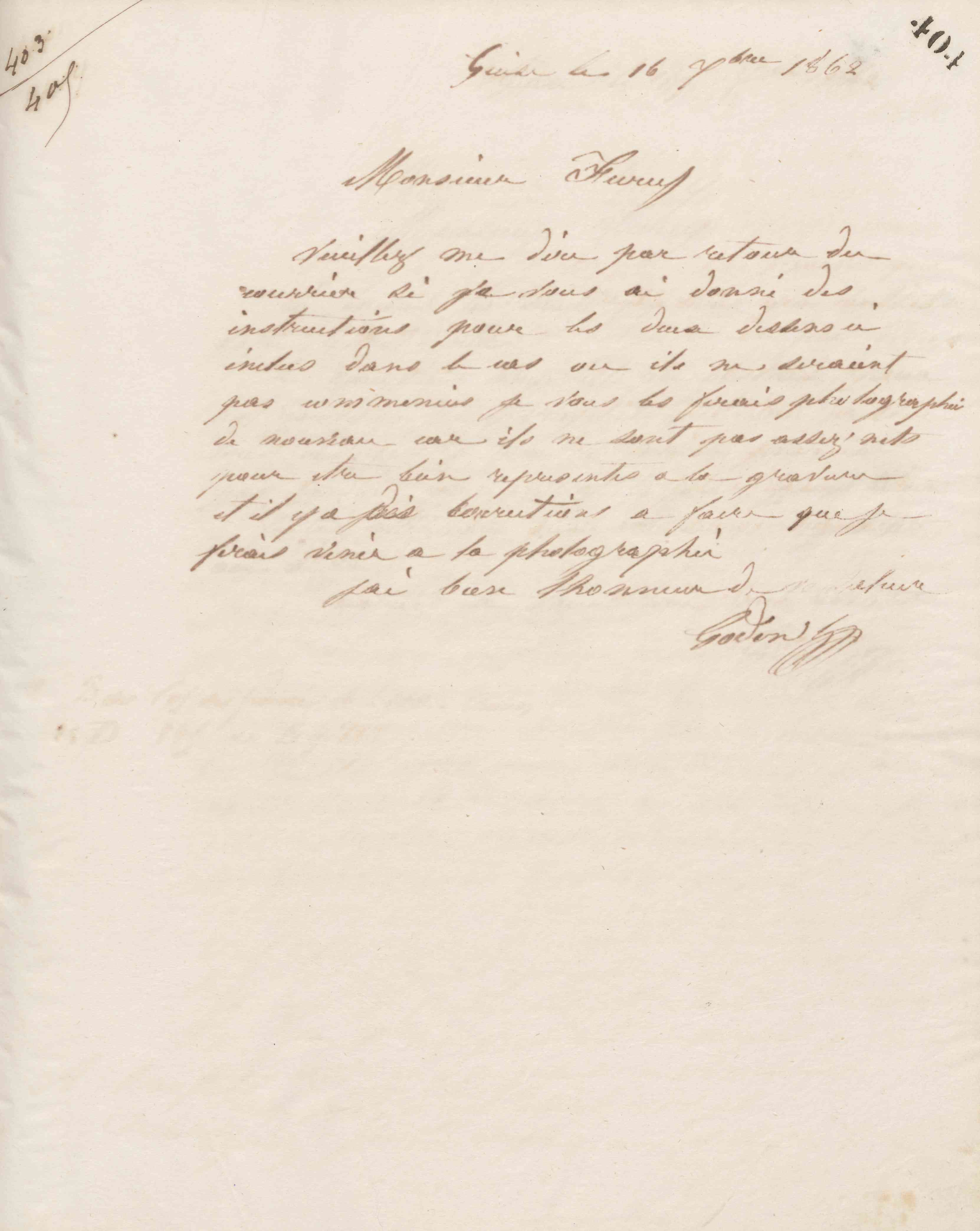 Jean-Baptiste André Godin à monsieur C. H. Furcy, 16 décembre 1862