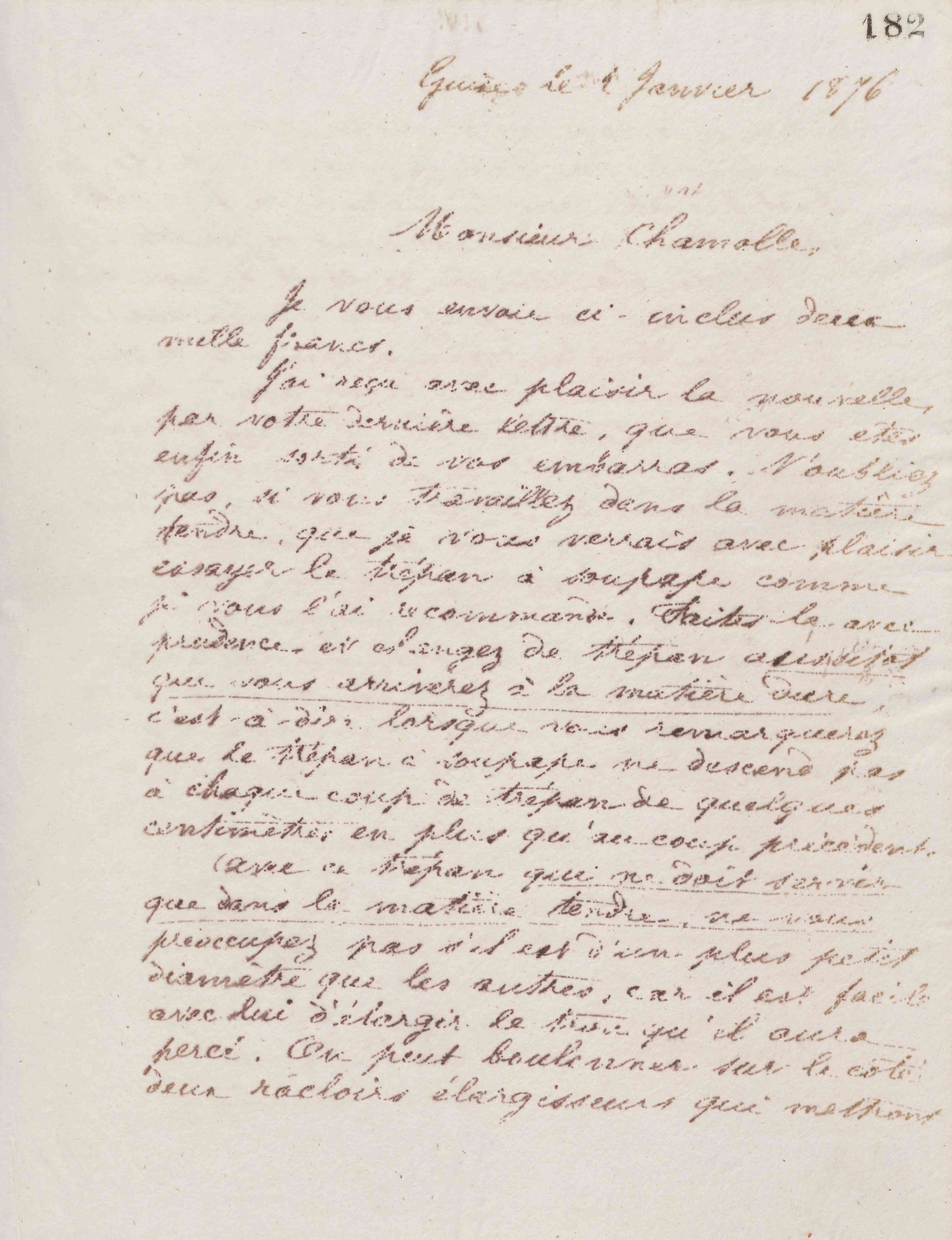 Jean-Baptiste André Godin à monsieur Chamolle, 2 janvier 1876