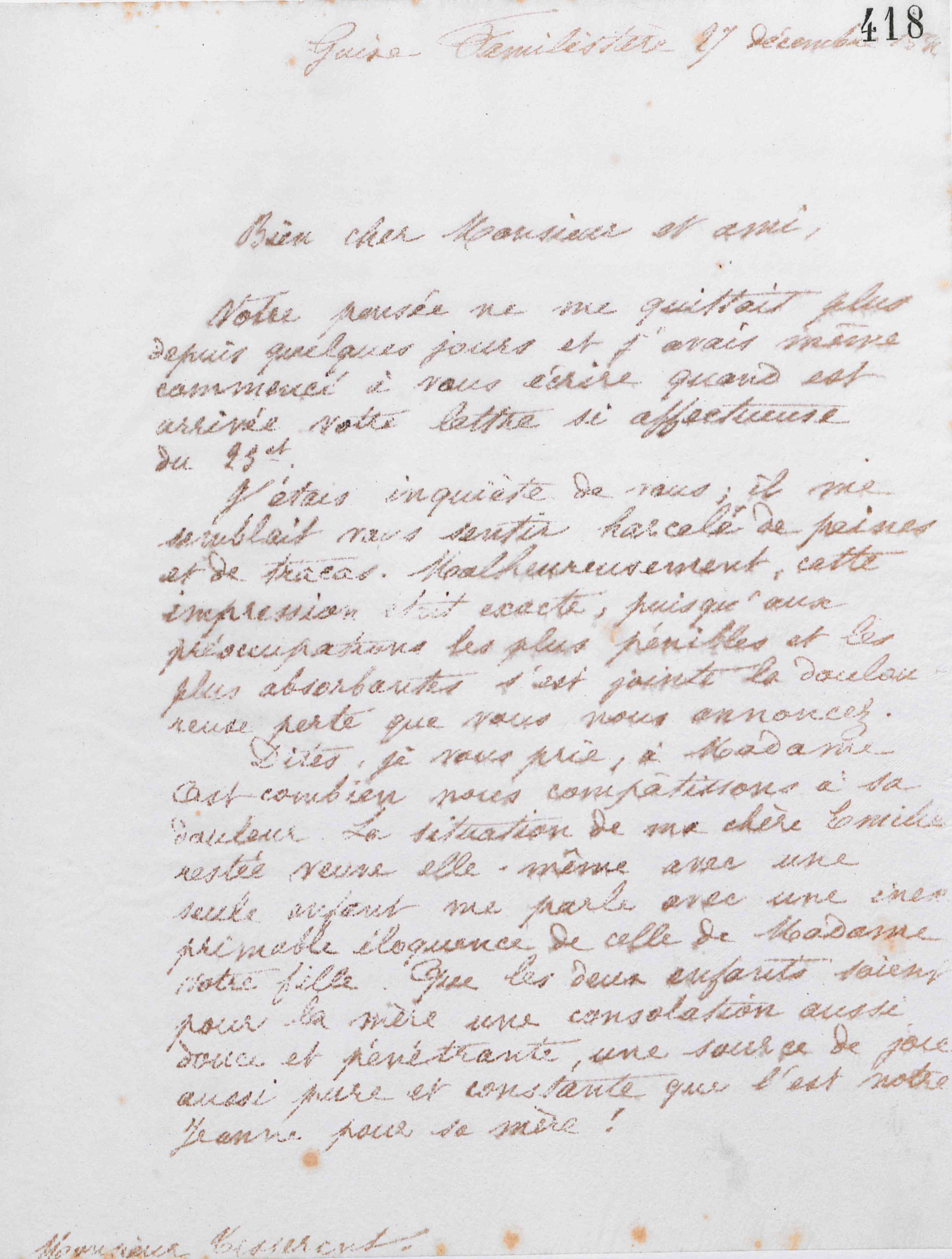 Marie Moret à Alexandre Tisserant, 27 décembre 1886