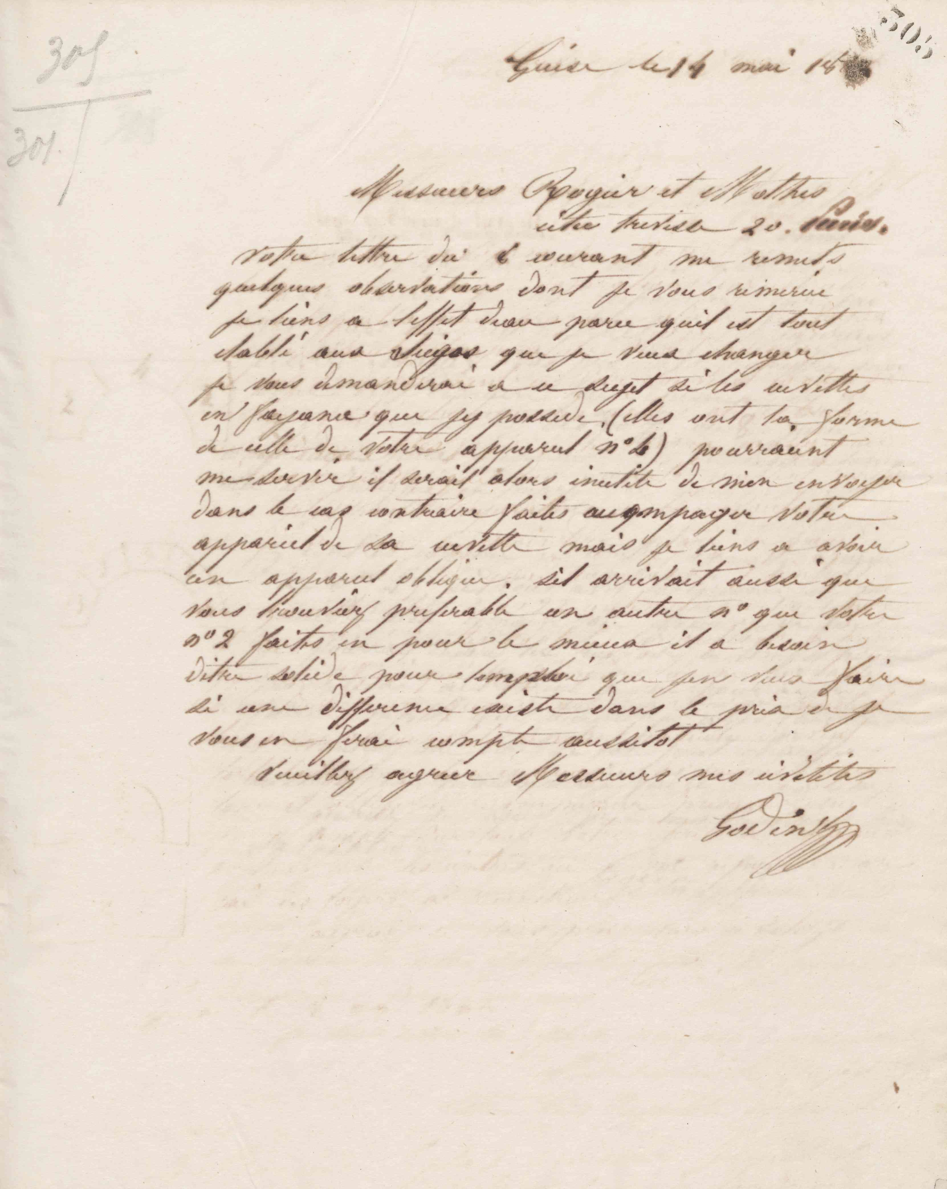 Jean-Baptiste André Godin à Rogier et Mothes, 14 mai 1862
