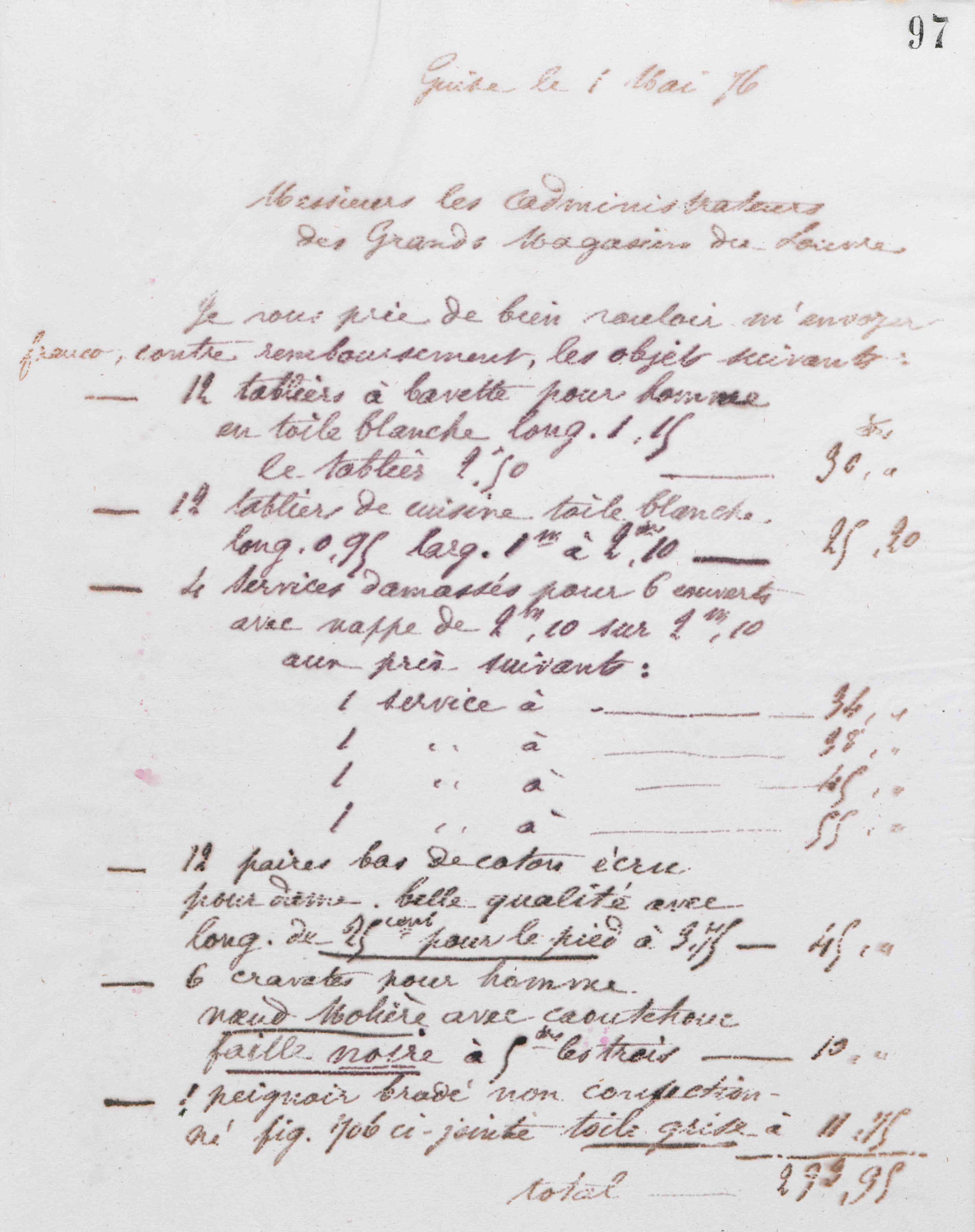 Marie Moret aux Grands magasins du Louvre, 1er mai 1876