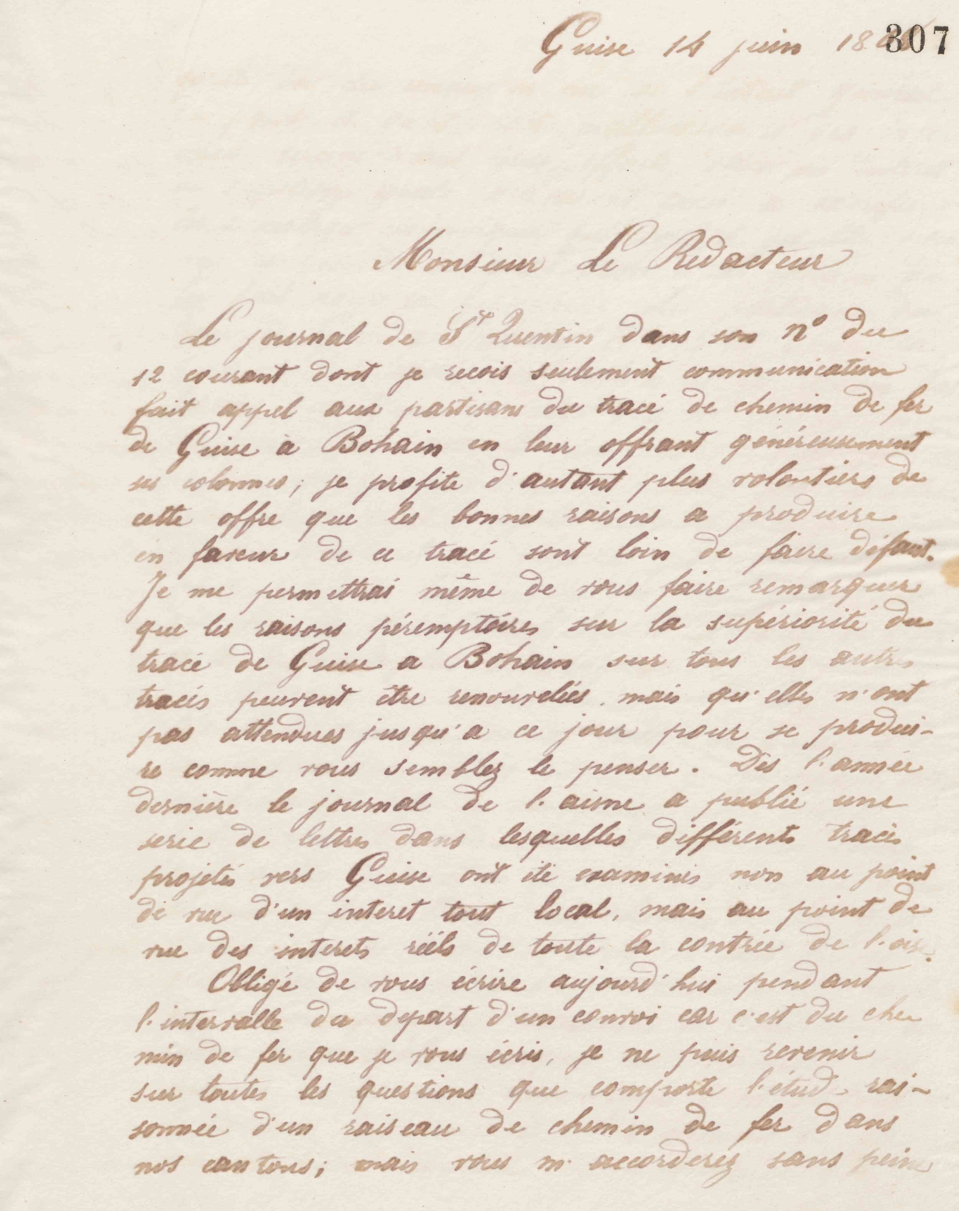 Jean-Baptiste André Godin au rédacteur du Journal de Saint-Quentin, 14 juin 1868