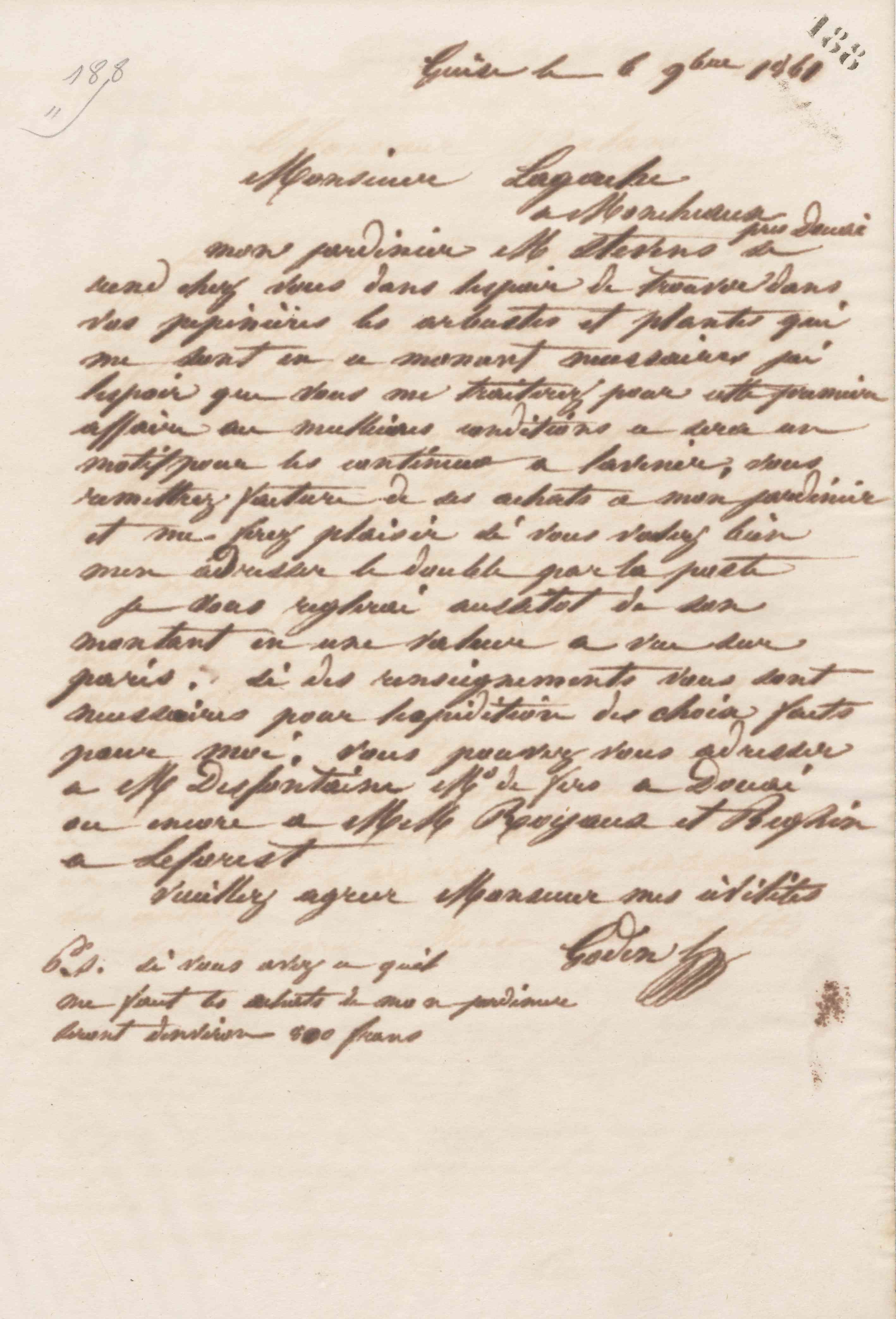 Jean-Baptiste André Godin à monsieur Lagache, 6 novembre 1861 Jean-Baptiste André Godin à monsieur Lagache, 6 novembre 1861