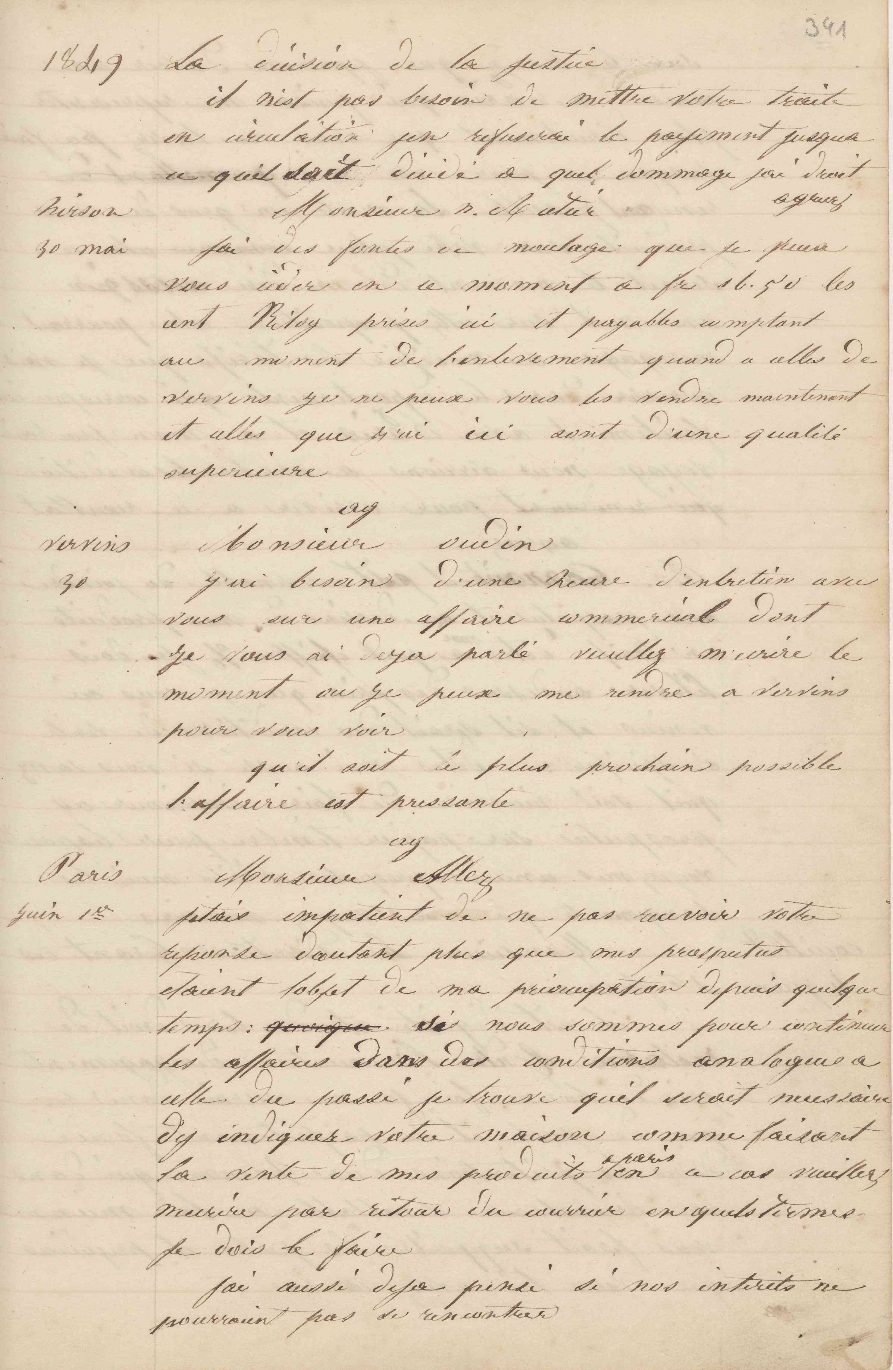 Jean-Baptiste André Godin à la maison Allez, 1er juin 1849