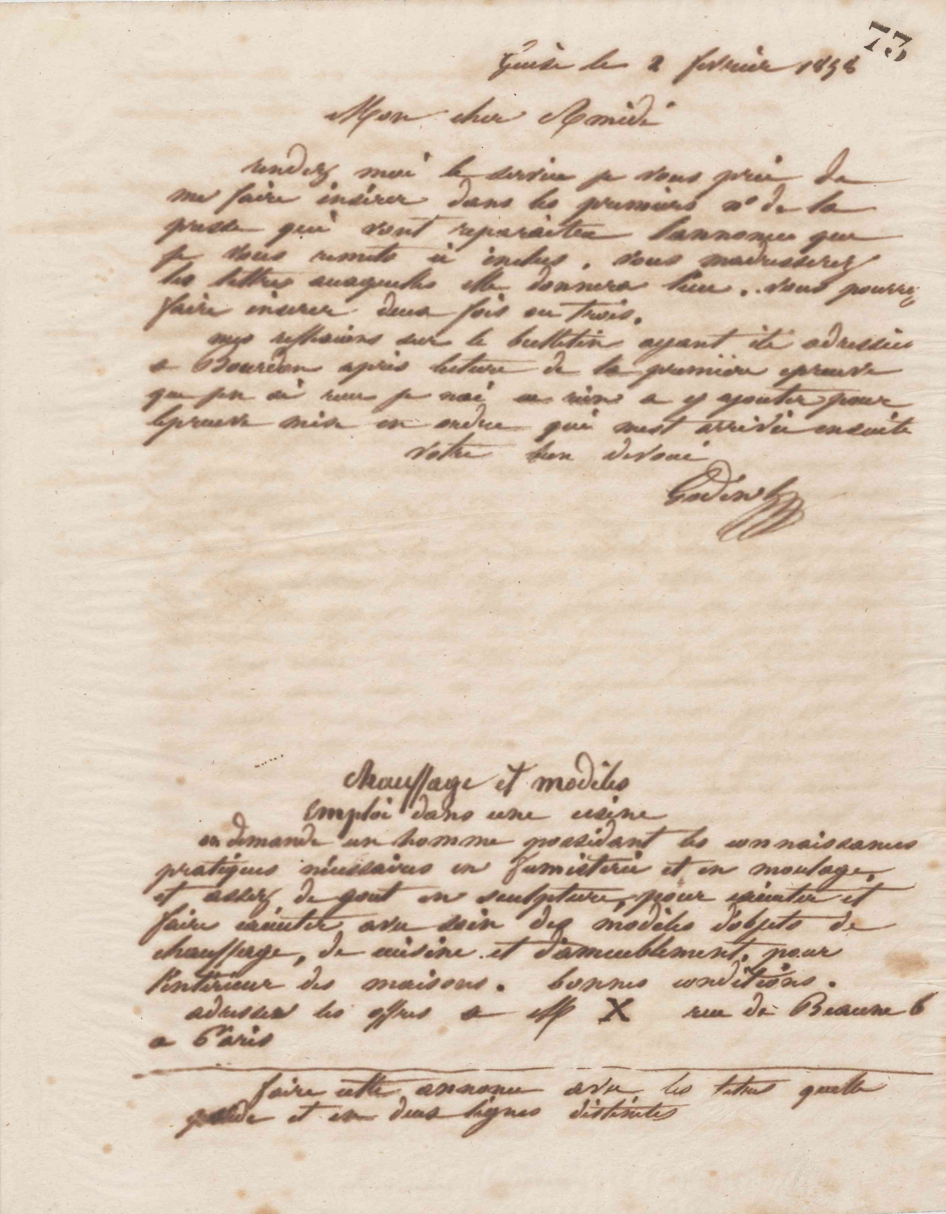 Jean-Baptiste André Godin à Amédée Guillon, 2 février 1858