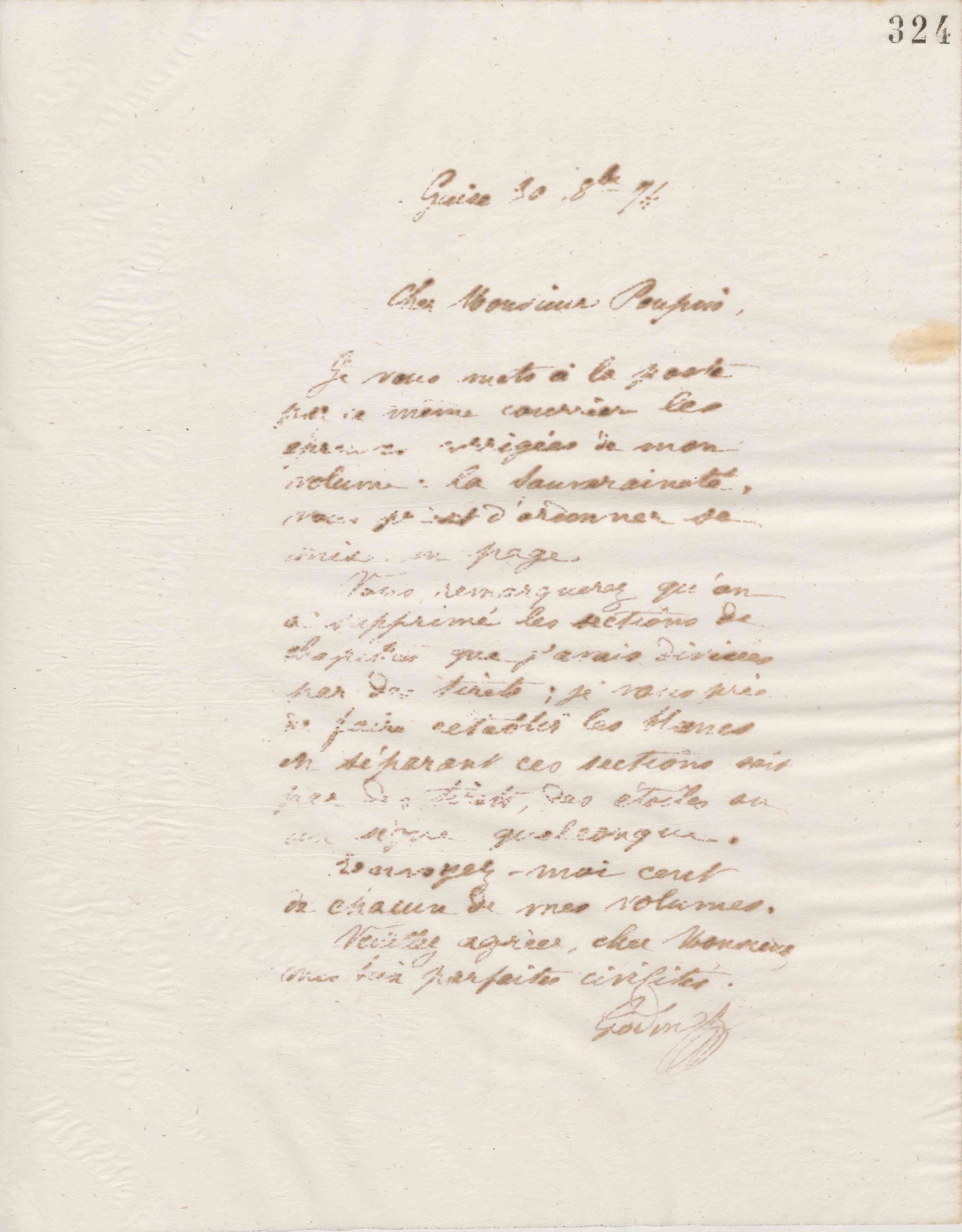 Jean-Baptiste André Godin à Victor Poupin, 30 octobre 1874