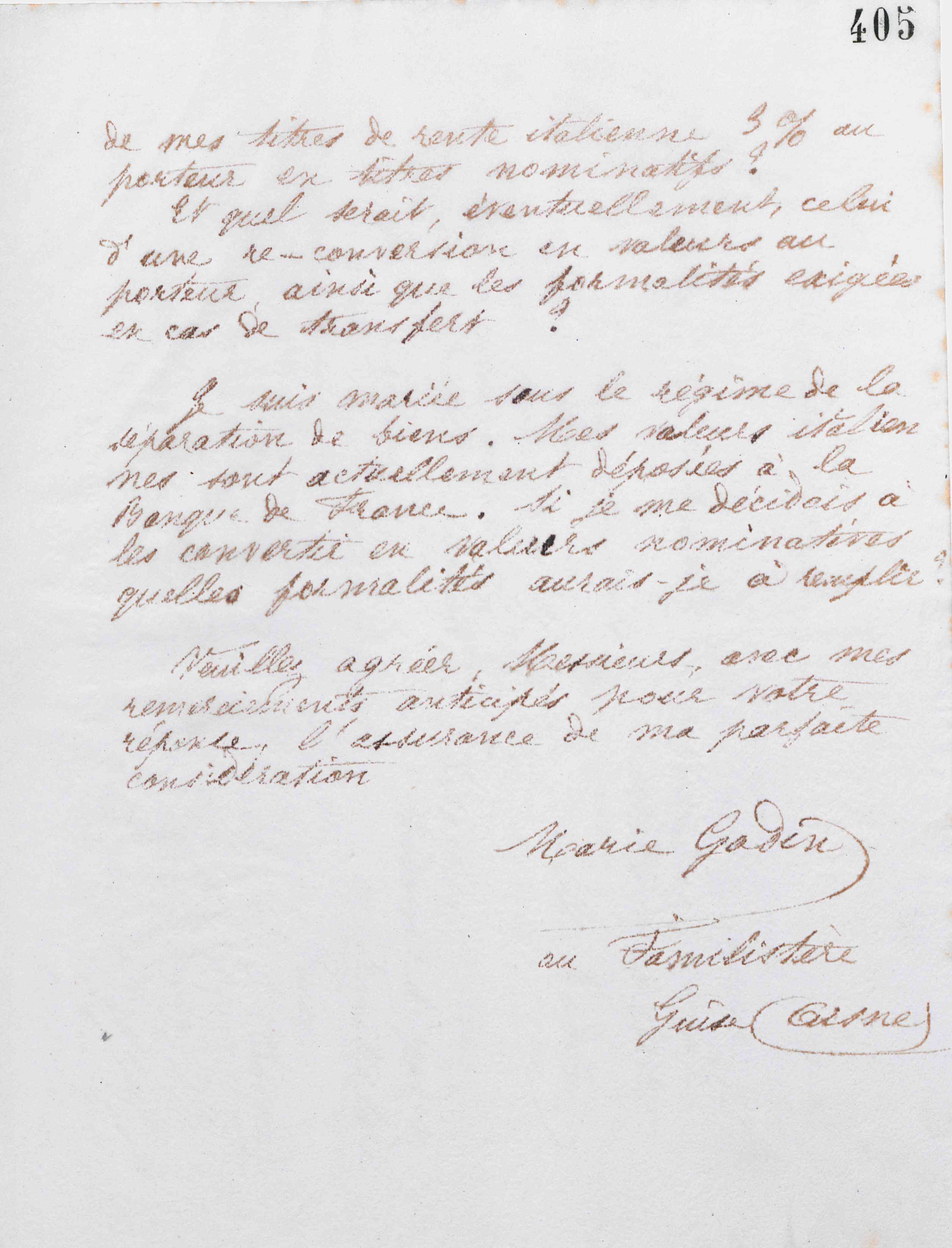 Marie Moret à Rothschild frères, 12 décembre 1886