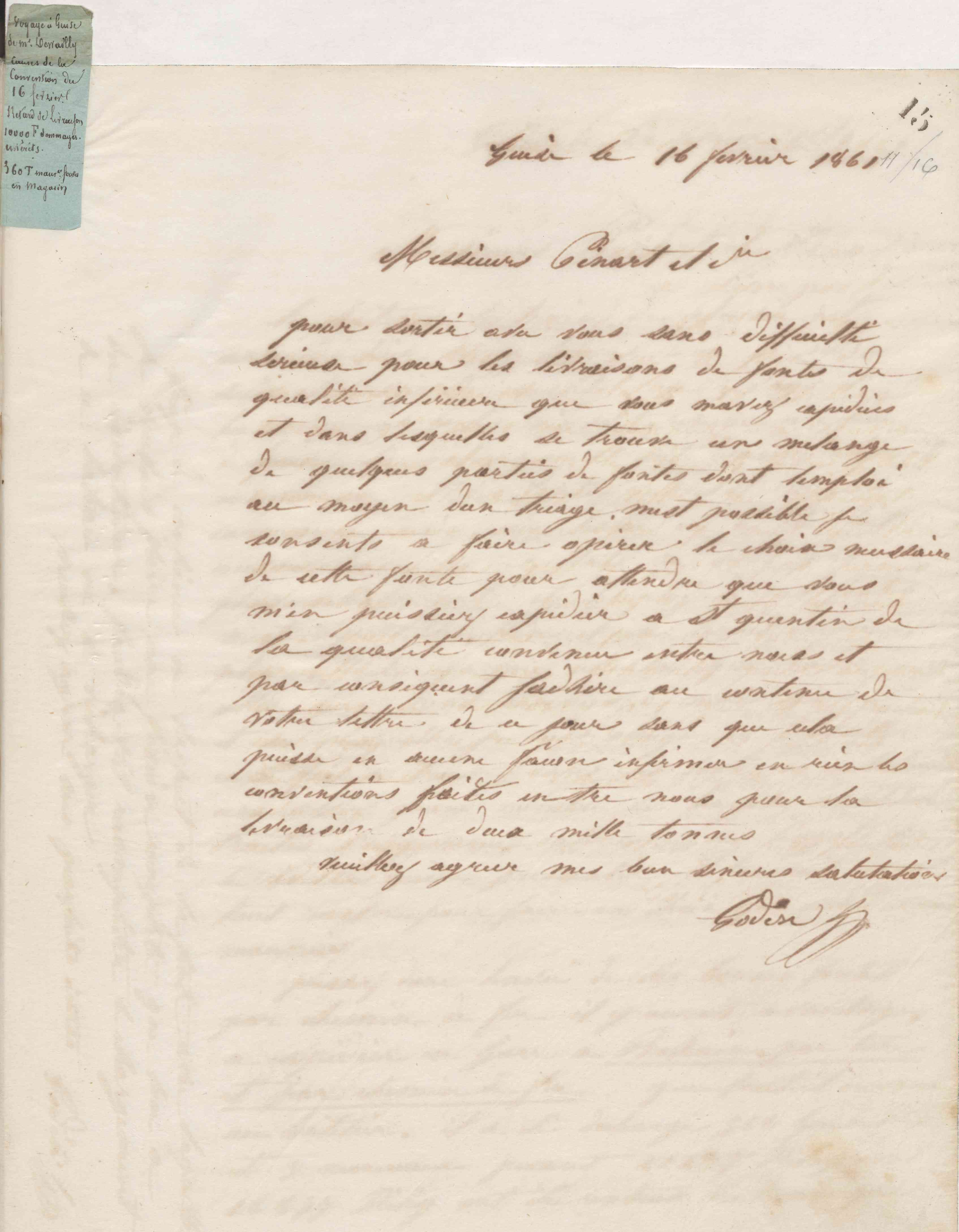 Jean-Baptiste André Godin à Pinart et Cie, 16 février 1861