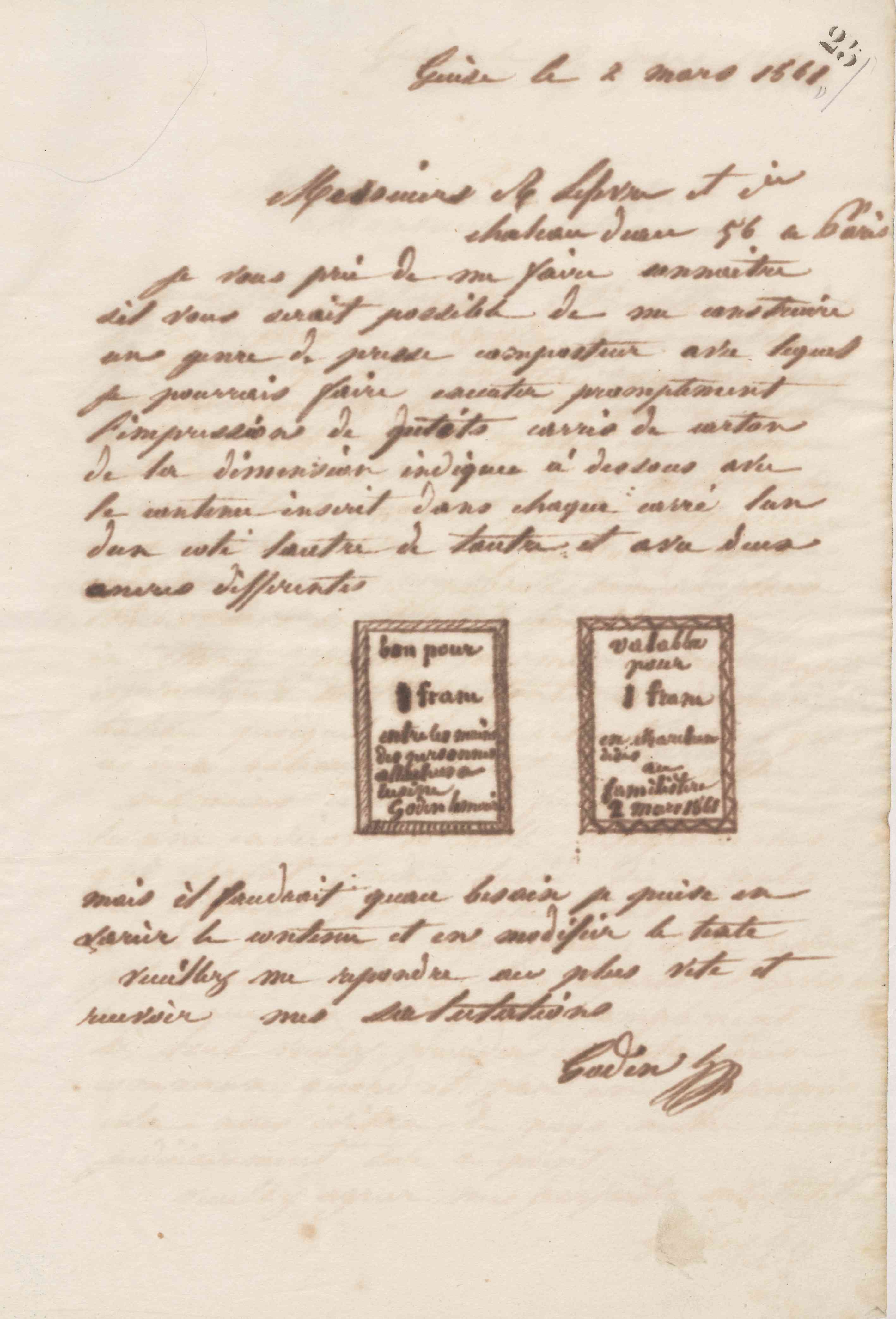 Jean-Baptiste André Godin à A. Lefevre et Cie, 2 mars 1861 Jean-Baptiste André Godin à A. Lefevre et Cie, 2 mars 1861