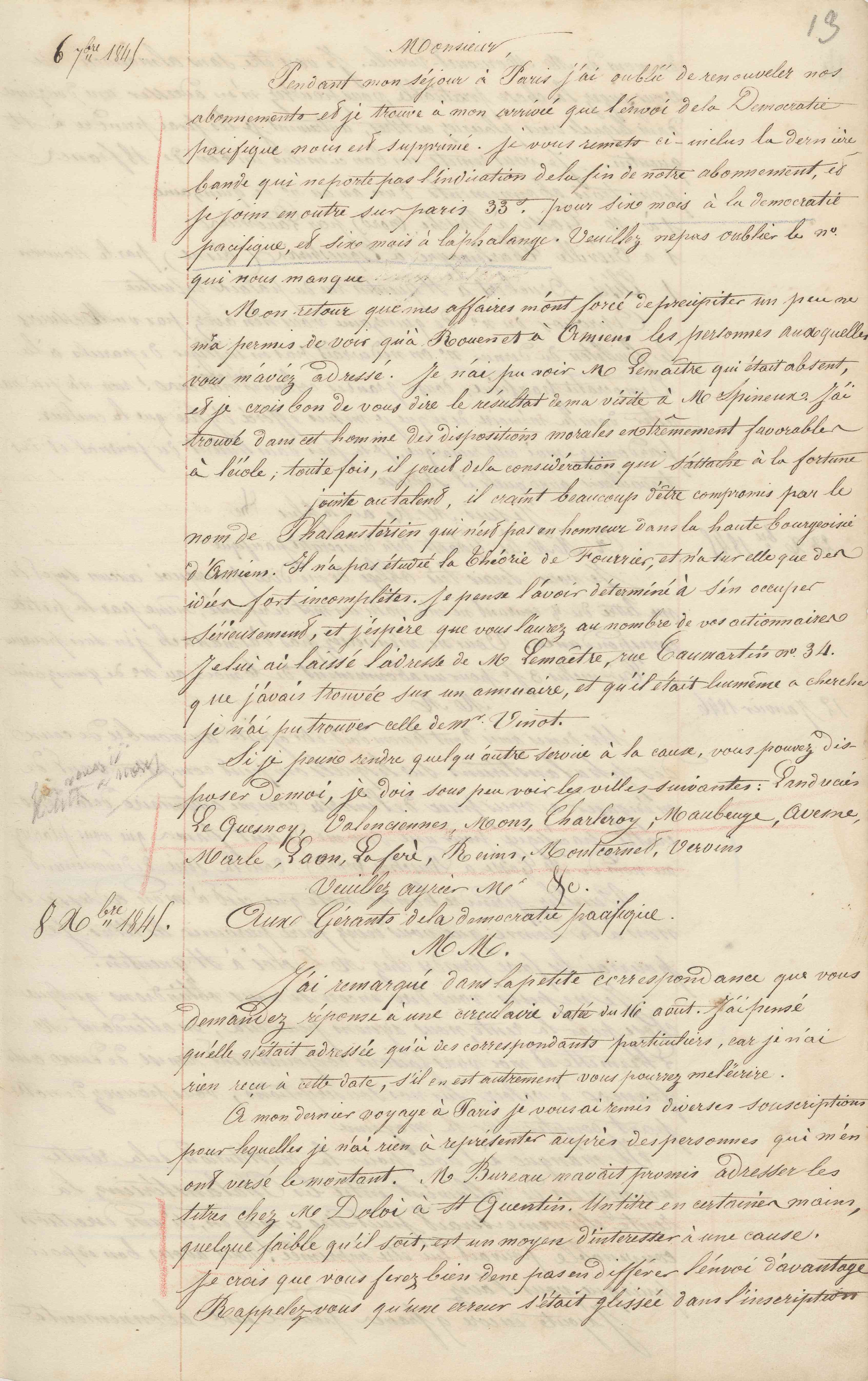 Jean-Baptiste André Godin à François Cantagrel, 6 septembre 1845