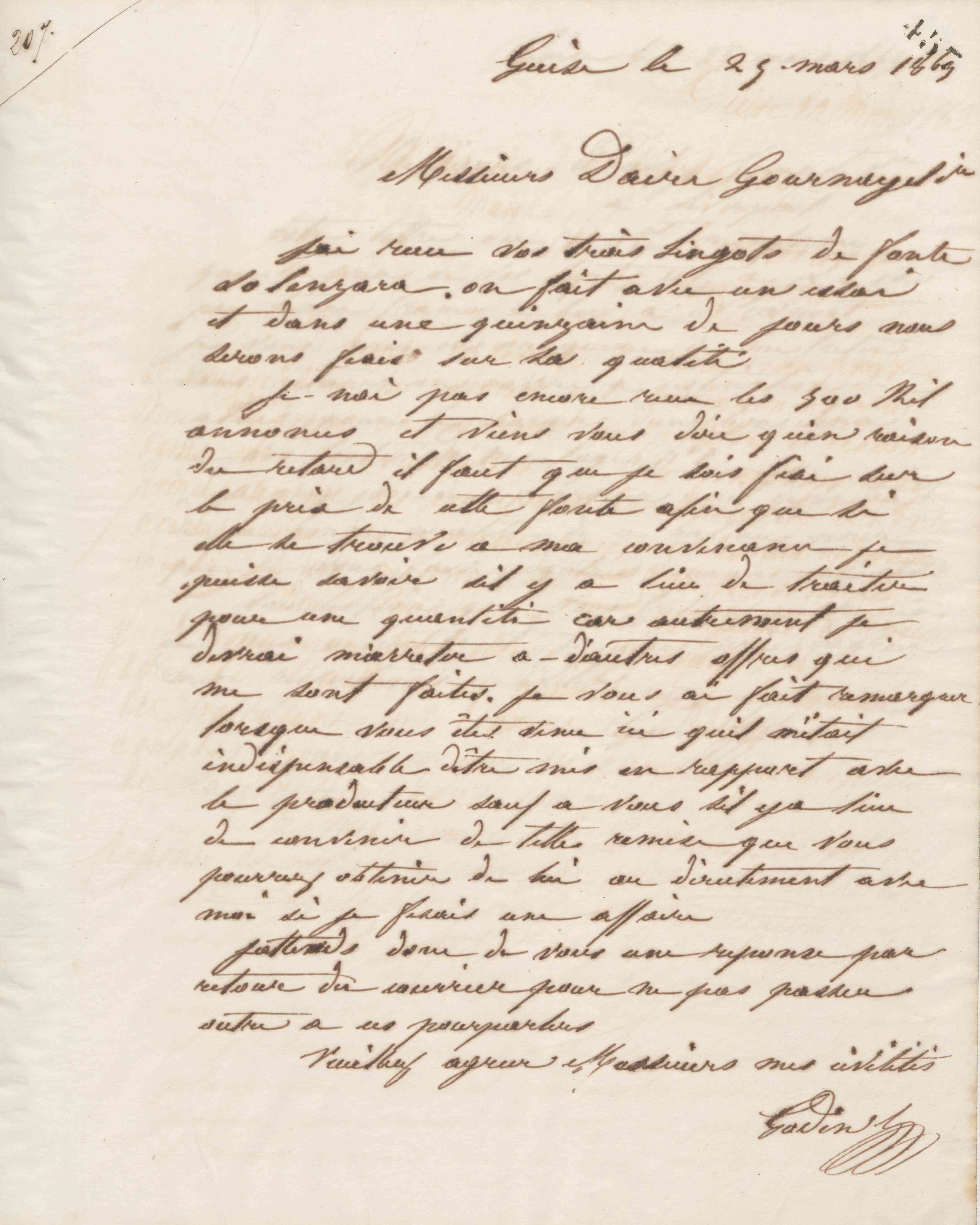 Jean-Baptiste André Godin à Daire, Gournay et Cie, 25 mars 1863