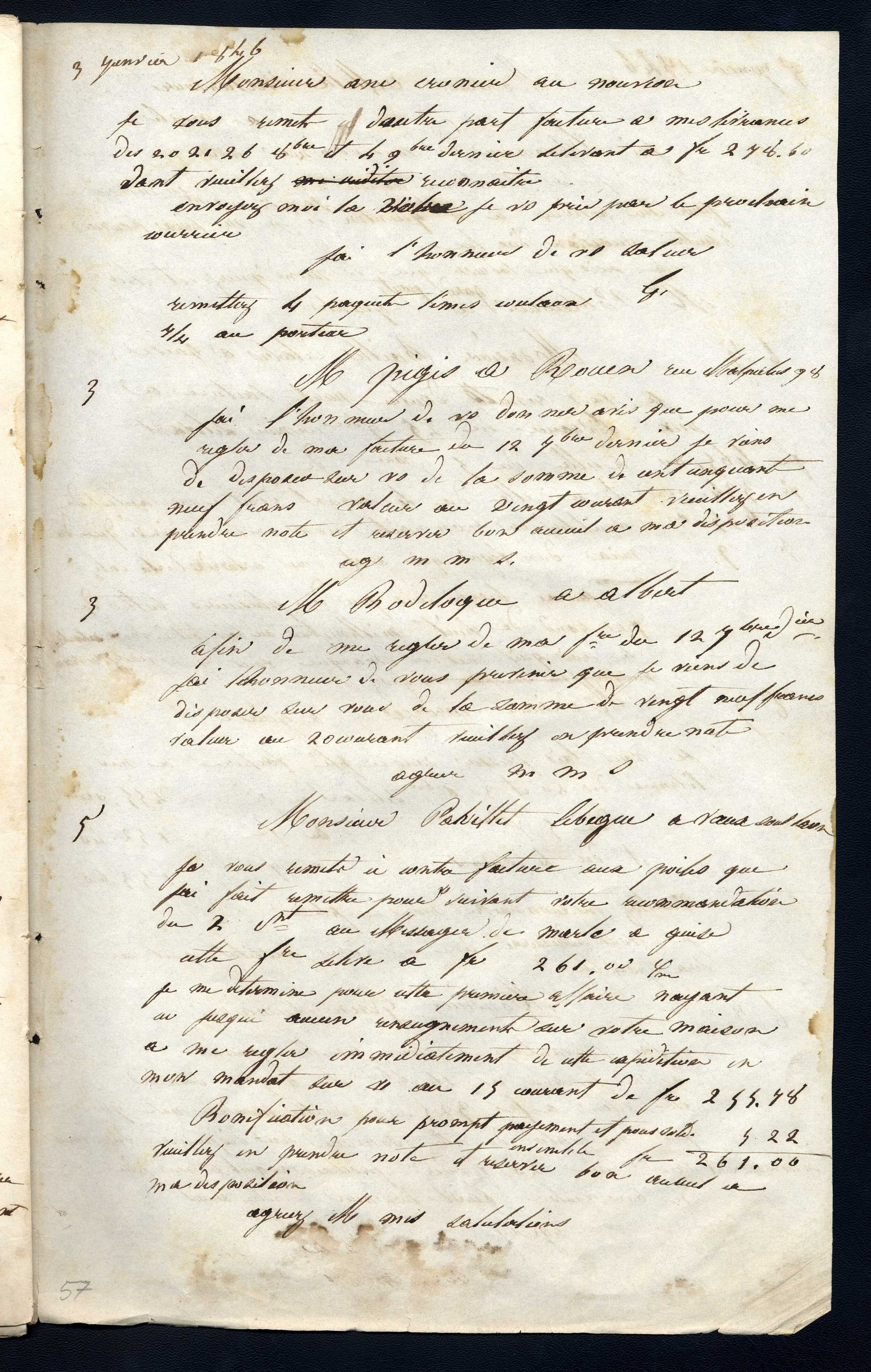Jean-Baptiste André Godin à monsieur Pavillet-Lebègue, 5 [janvier 1846]