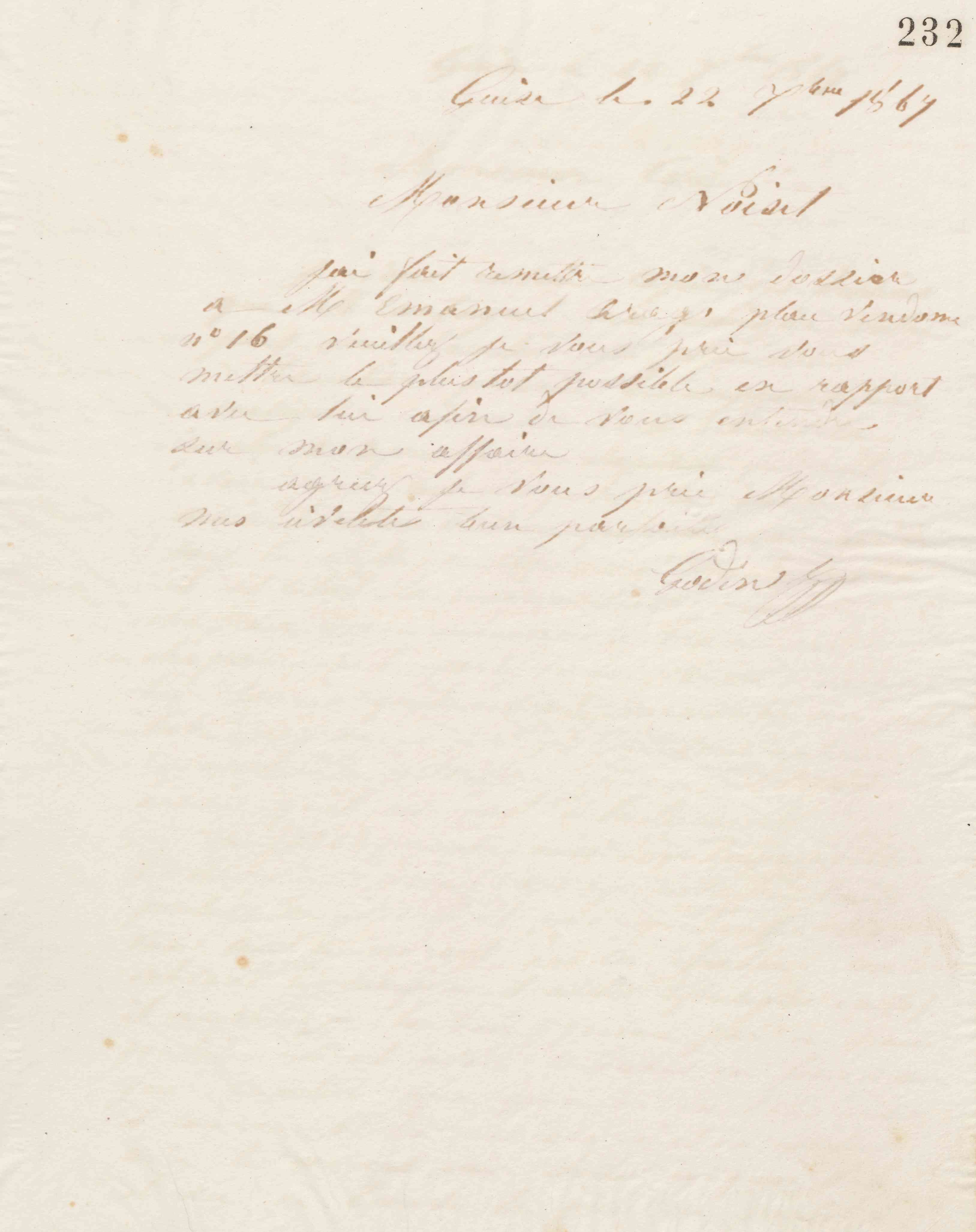 Jean-Baptiste André Godin à Charles René Noizet, 22 décembre 1867