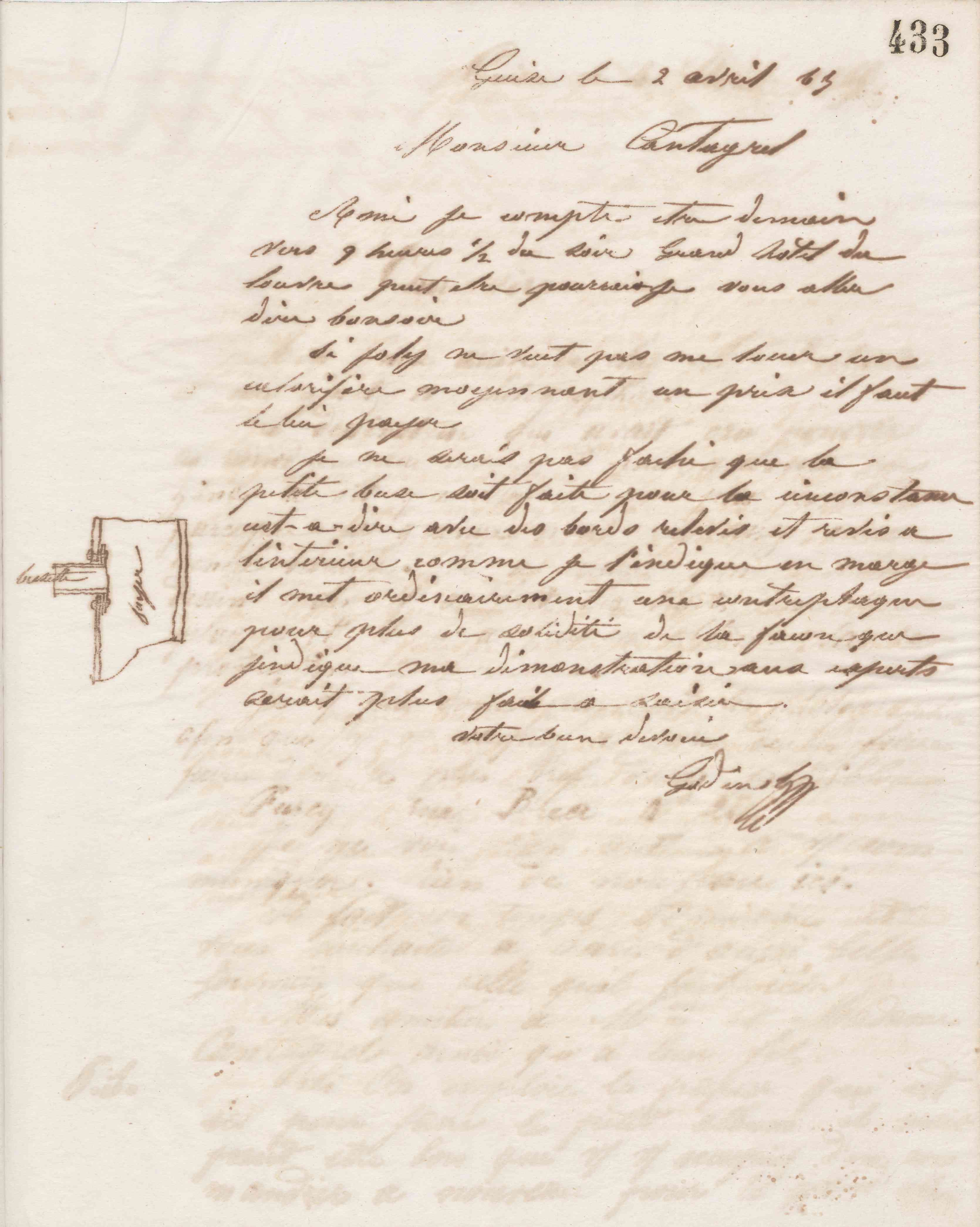 Jean-Baptiste André Godin à François Cantagrel, 2 avril 1865 Jean-Baptiste André Godin à François Cantagrel, 2 avril 1865