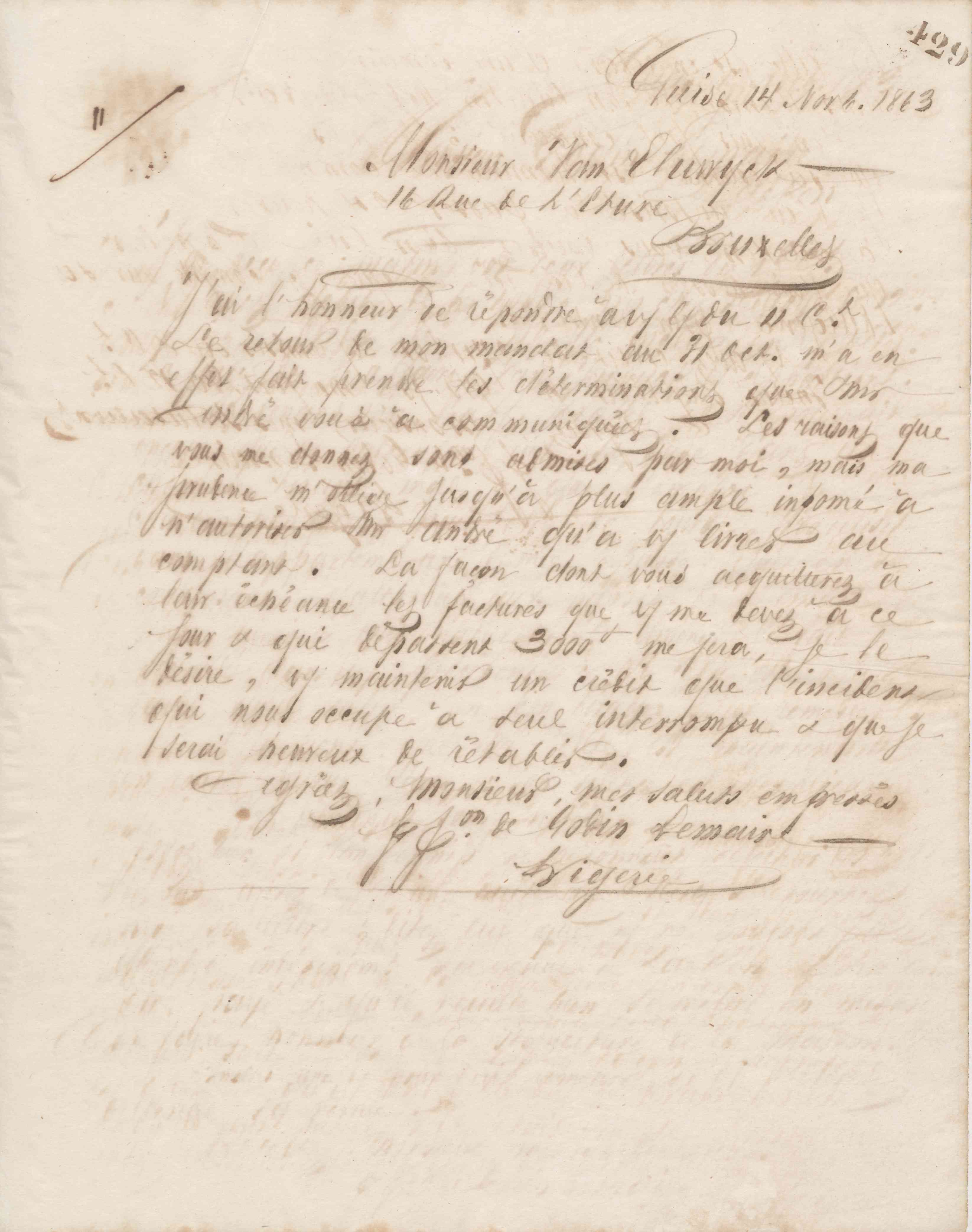 Jean-Baptiste André Godin à Van Elewyck, 14 novembre 1863