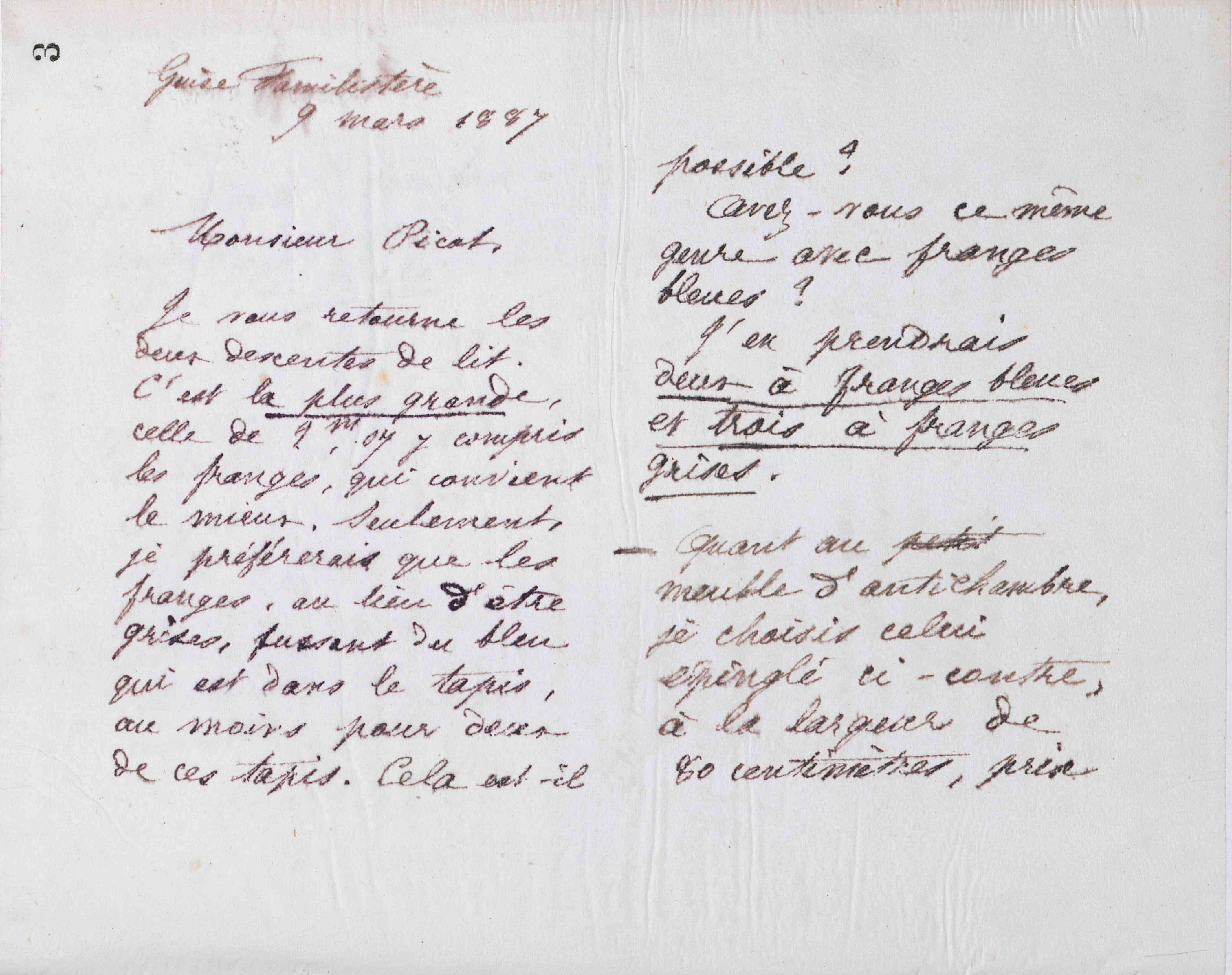 Marie Moret à Paul Picot, 9 mars 1887