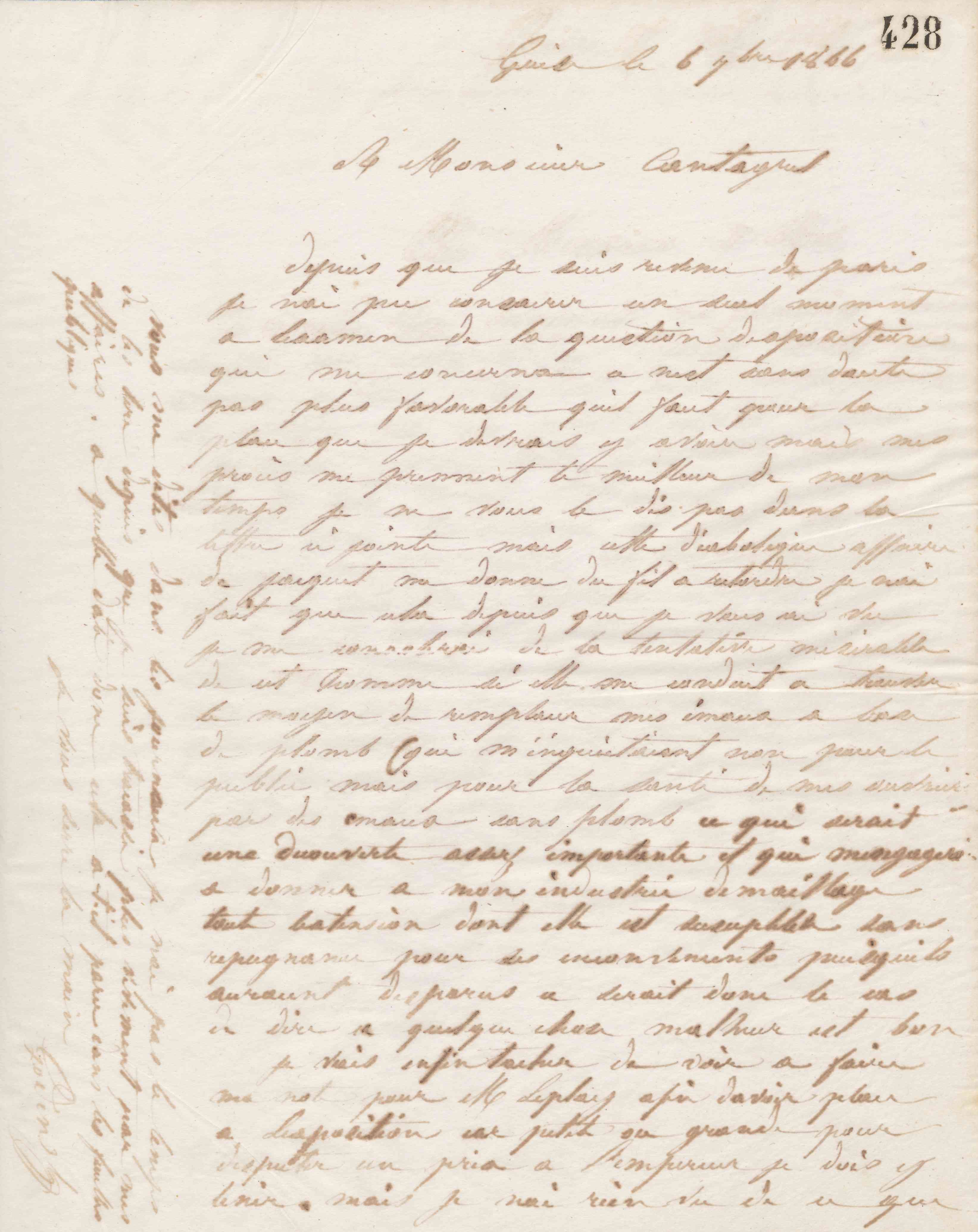 Jean-Baptiste André Godin à François Cantagrel, 6 septembre 1866