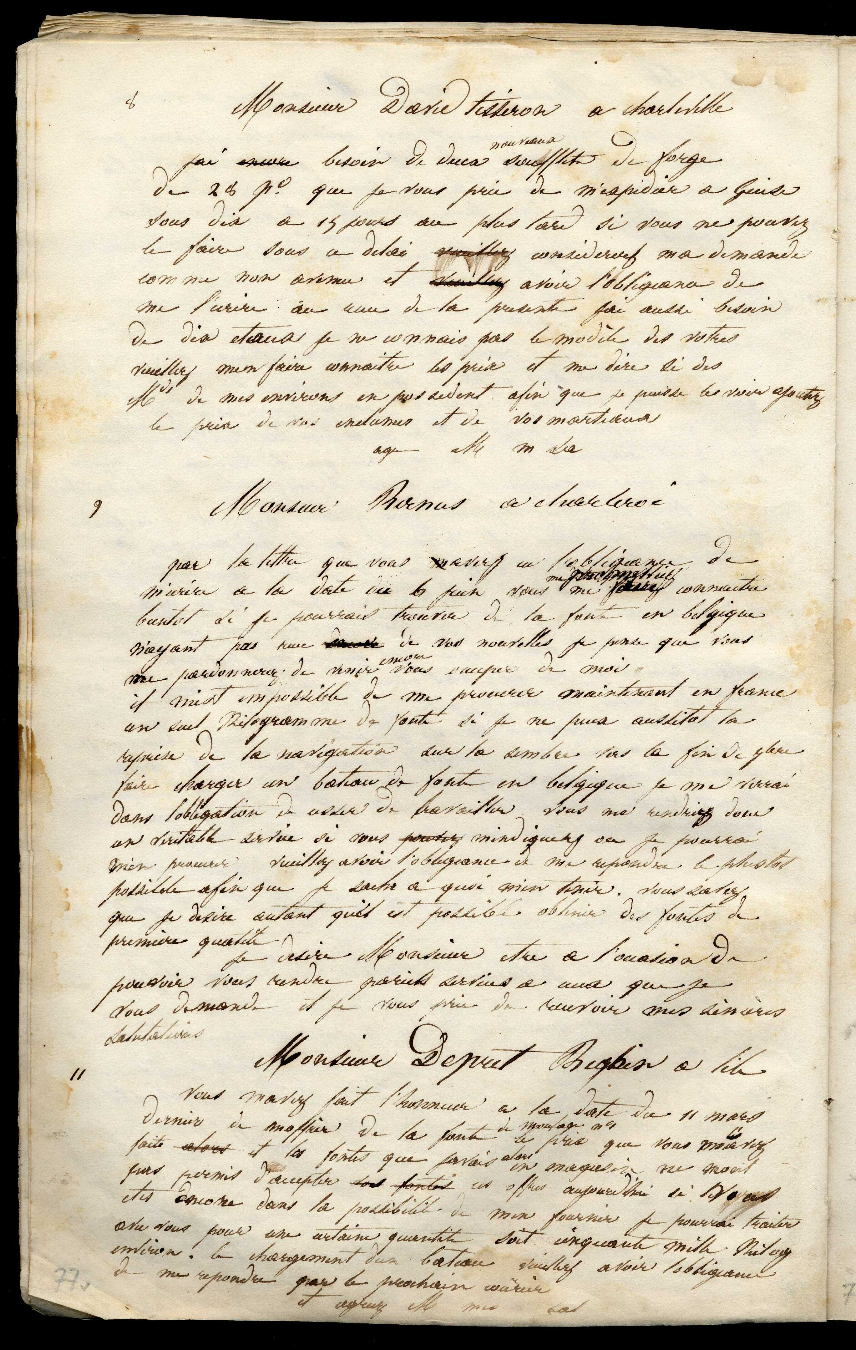 Jean-Baptiste André Godin à monsieur Depret-Béghin, 11 [août 1846]