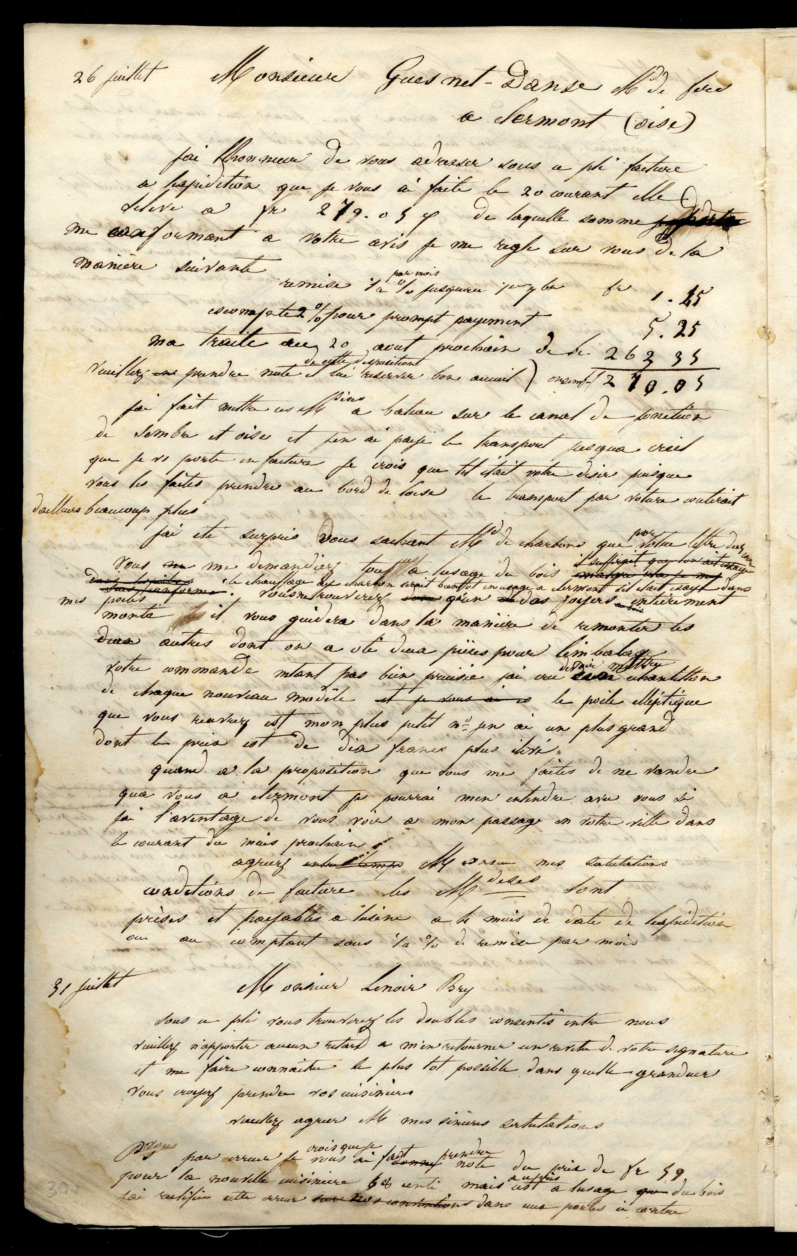 Jean-Baptiste André Godin à monsieur Guesnet-Danse, 26 juillet [1845]