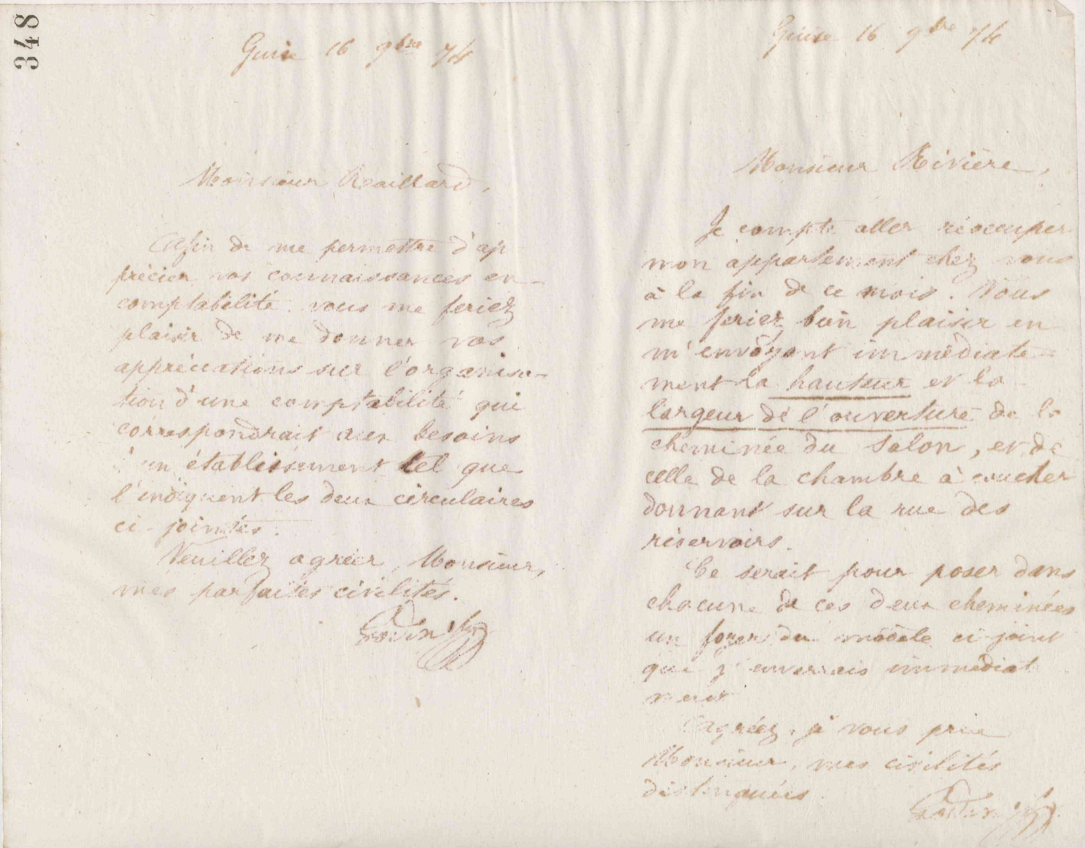 Jean-Baptiste André Godin à monsieur Rivière-Aubin, 16 novembre 1874
