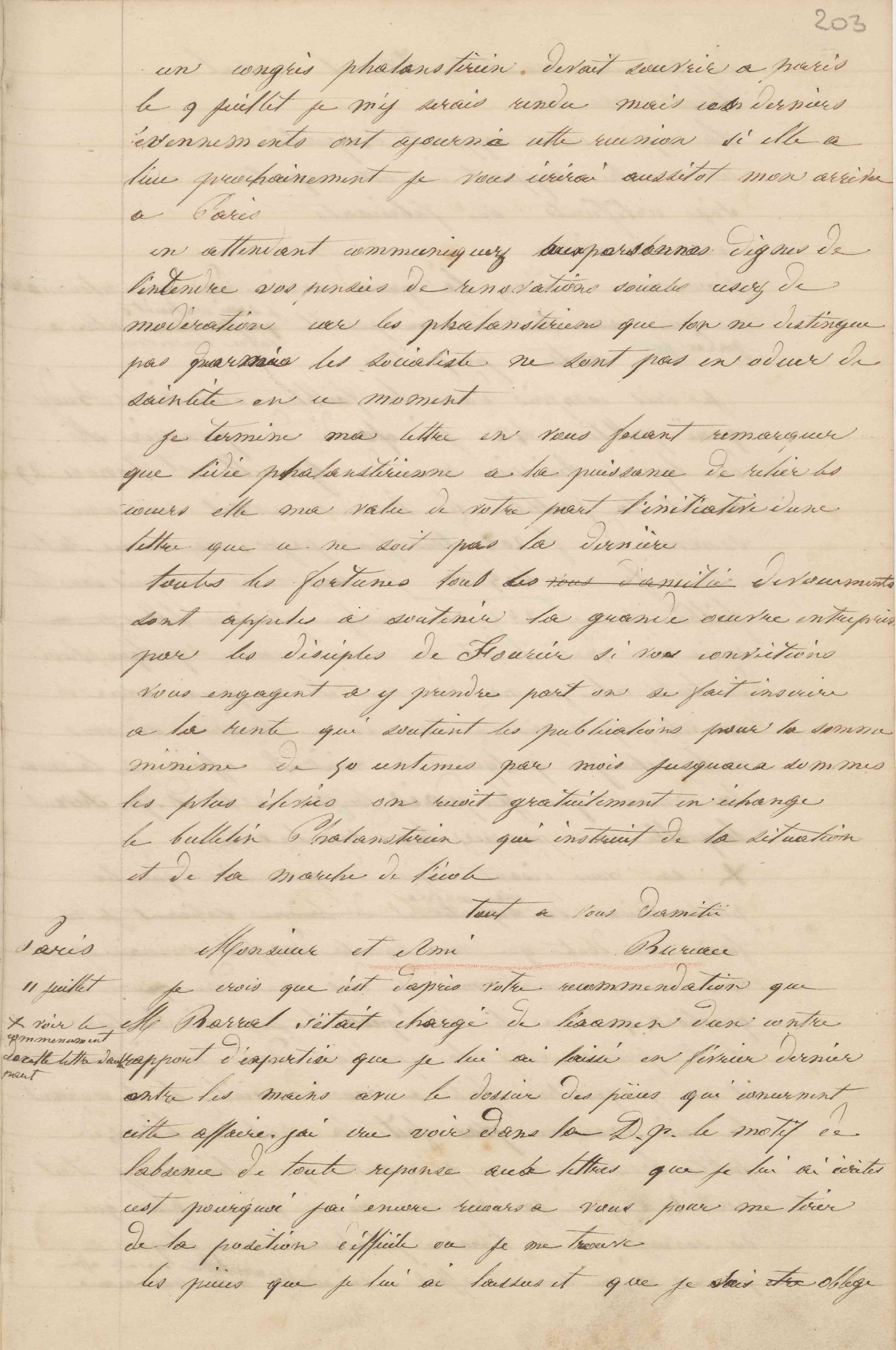 Jean-Baptiste André Godin à Allyre Bureau, 11 juillet 1848