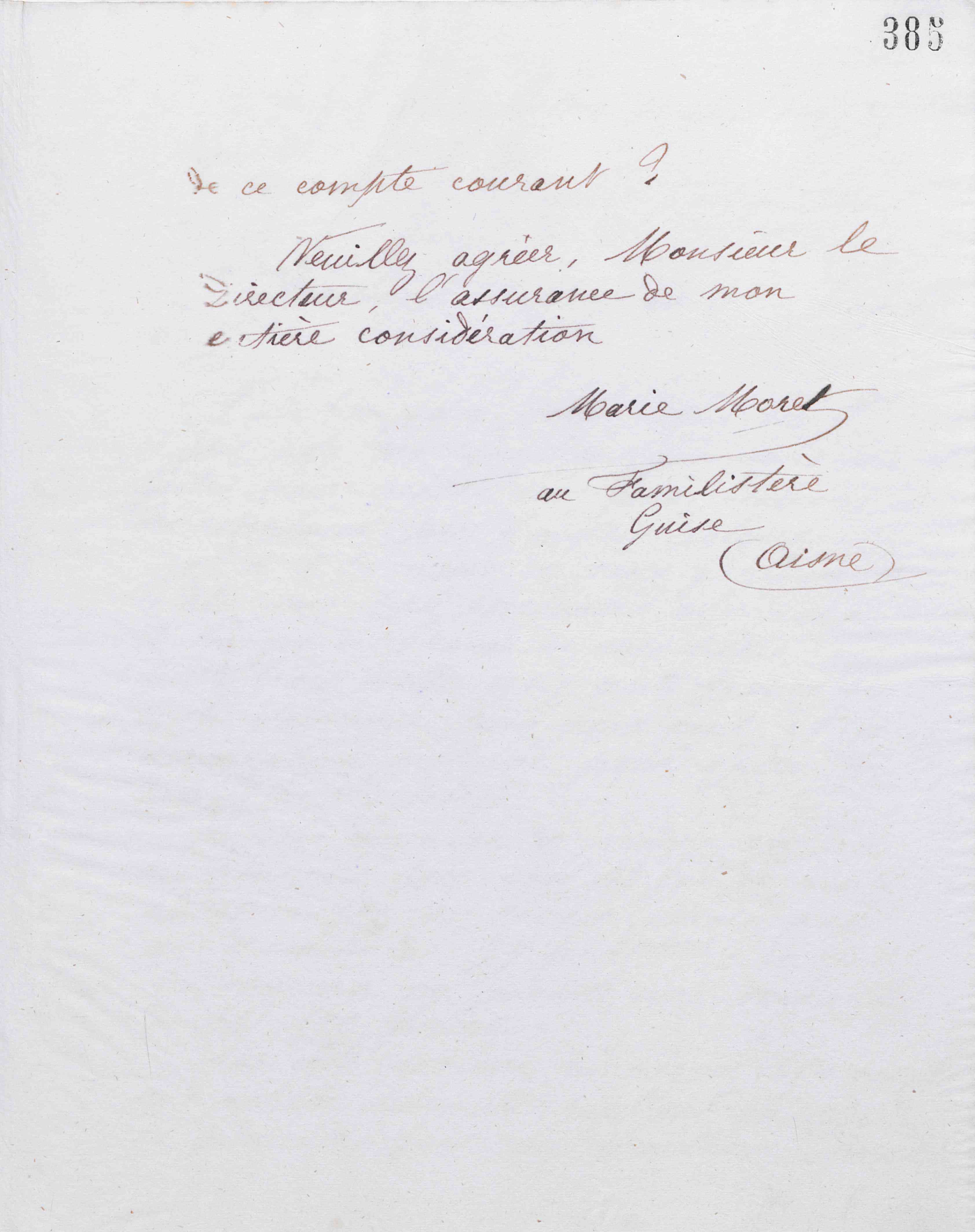 Marie Moret au Comptoir d'escompte, 4 mars 1885 Marie Moret au Comptoir d'escompte, 4 mars 1885