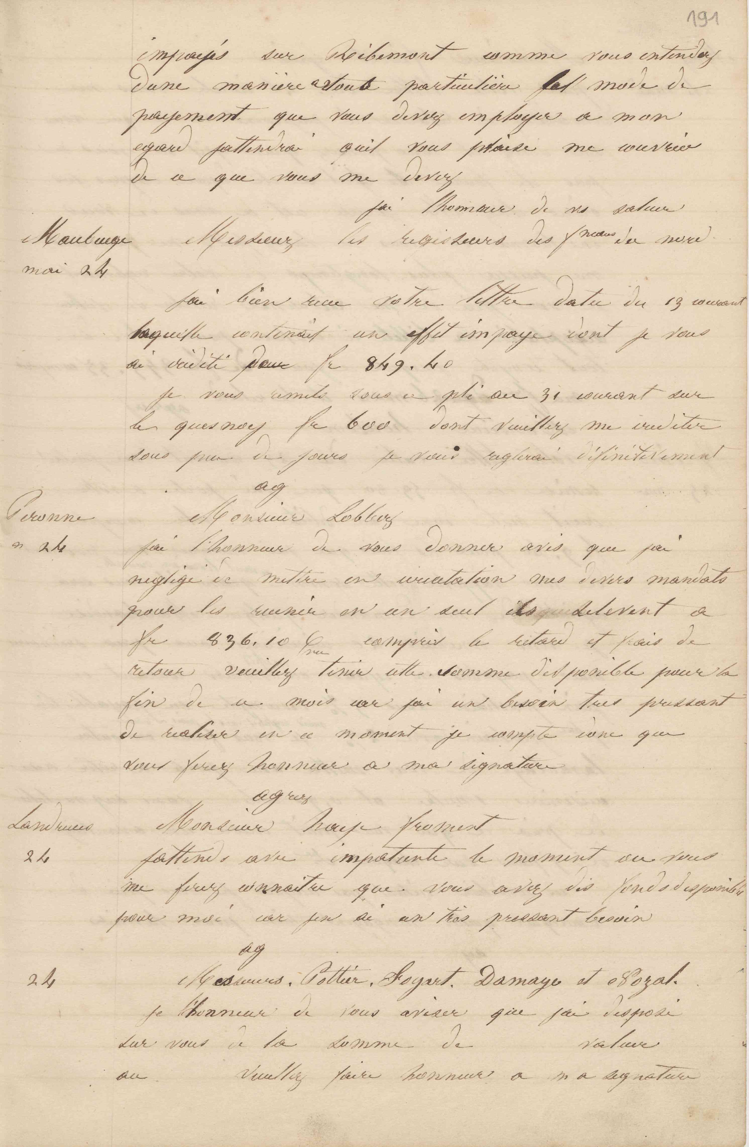 Jean-Baptiste André Godin à messieurs Pottier, Foyart, Damaye et Nozal-Legay, 24 mai 1848 Jean-Baptiste André Godin à messieurs Pottier, Foyart, Damaye et Nozal-Legay, 24 mai 1848