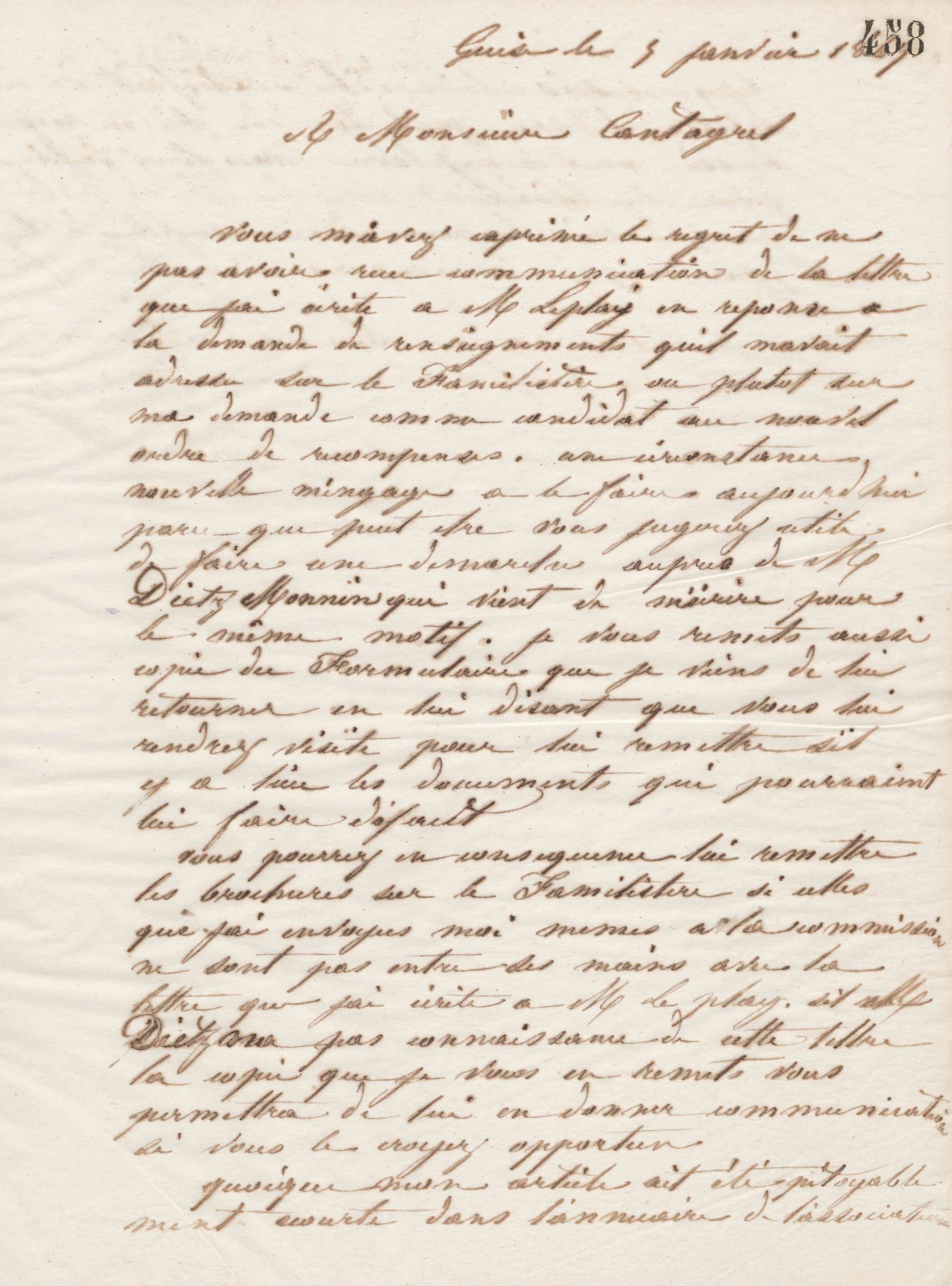 Jean-Baptiste André Godin à François Cantagrel, 5 janvier 1867