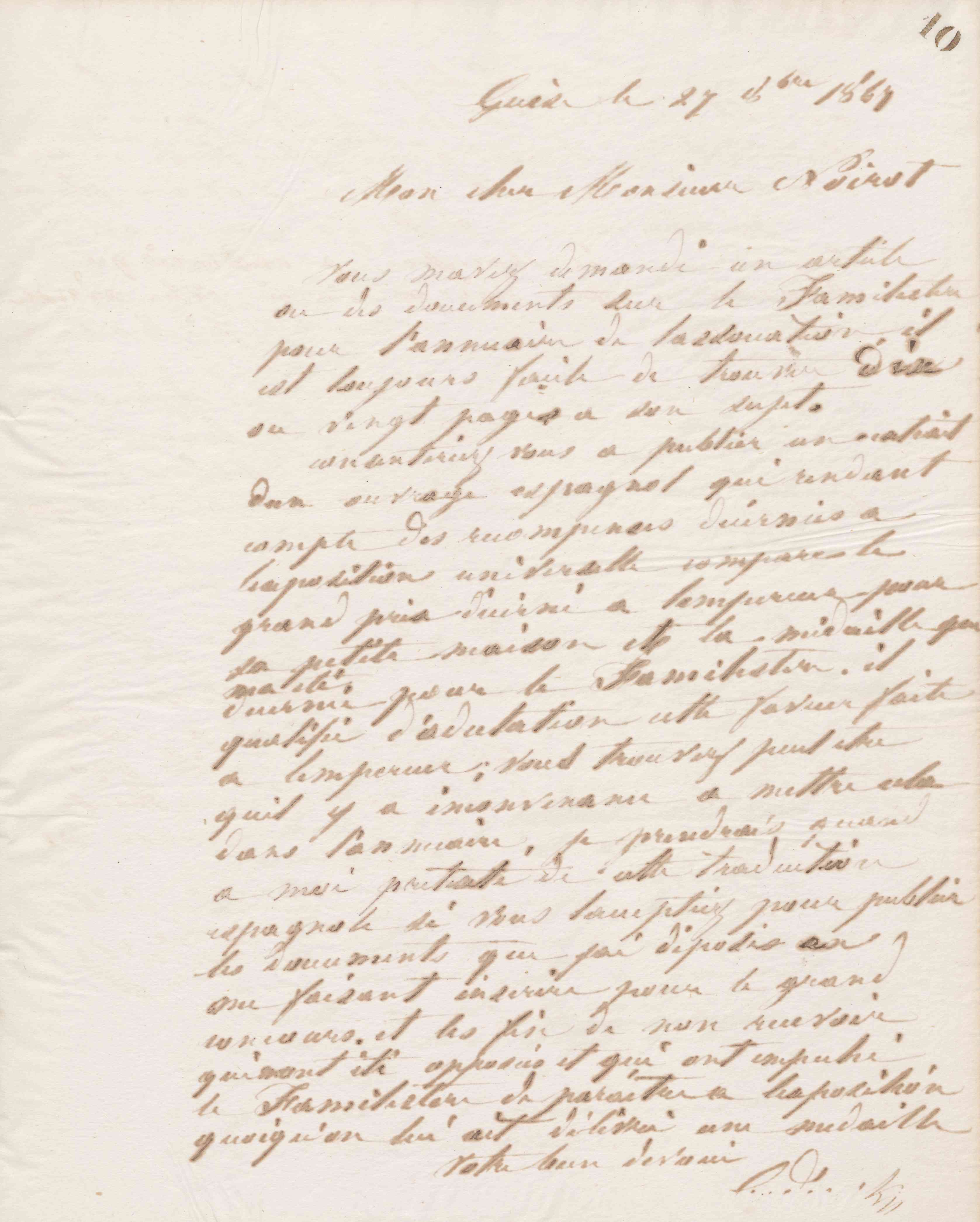 Jean-Baptiste André Godin à Jean-Baptiste Noirot, 27 octobre 1867