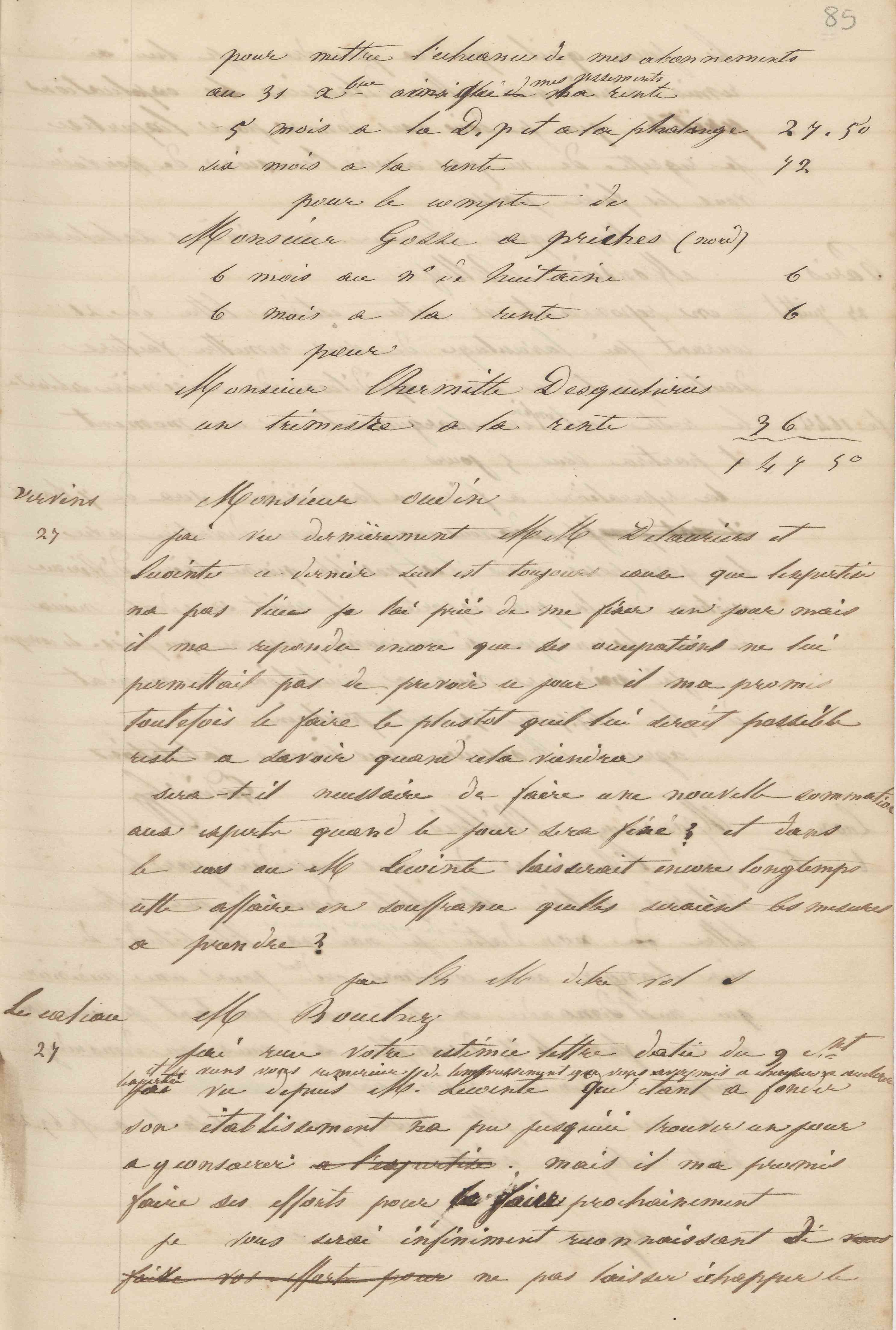 Jean-Baptiste André Godin à monsieur Bouchez, 27 juillet 1847